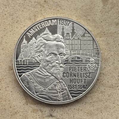 道一币馆币章第一百六十五场 - 荷兰1997著名诗人胡夫特逝世350周年20欧元银币  15g 800s