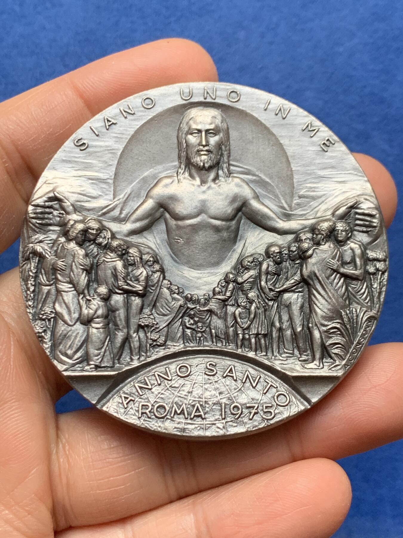 《竞宝斋》第464场 周日，周一，周二，3场连拍 （全场包邮）欢迎送拍 梵蒂冈教皇保罗六世纪念章 高浮雕 重约99克 59.7mm