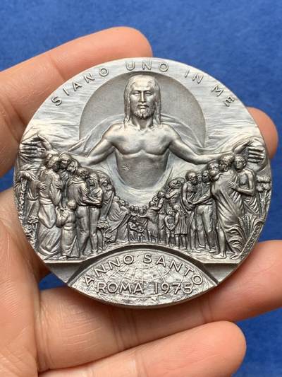 《竞宝斋》第464场 周日，周一，周二，3场连拍 （全场包邮）欢迎送拍 - 梵蒂冈教皇保罗六世纪念章 高浮雕 重约99克 59.7mm