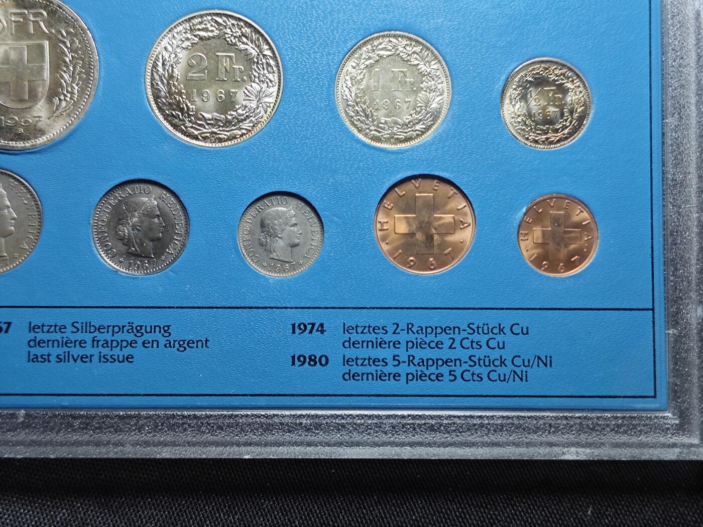 KK钱币收藏小铺  第400期  百期特拍（四拍之四）2月预留时间 周末发货  1967瑞士官方发行 大小面值清年一套 含4枚银币 均好品全信!