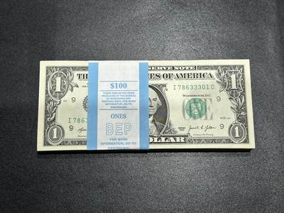 《外钞收藏家》第六百零七期（畅拍场）（本平台长期征集拍品、欢迎藏友们联系合作） - 2021年美国1美元 标准100连号 全新UNC 尾301 含老虎号5个3