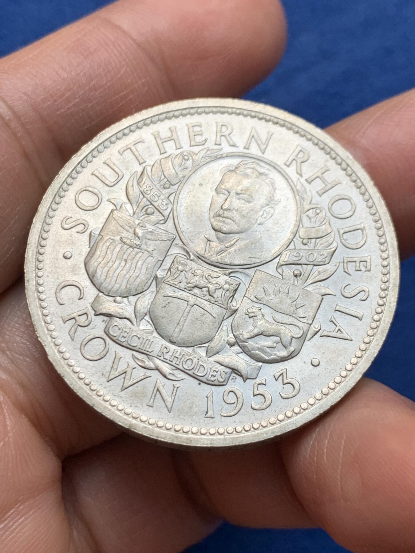 《竞宝斋》第464场 周日，周一，周二，3场连拍 （全场包邮）欢迎送拍 英属南罗德西亚1953年1克朗