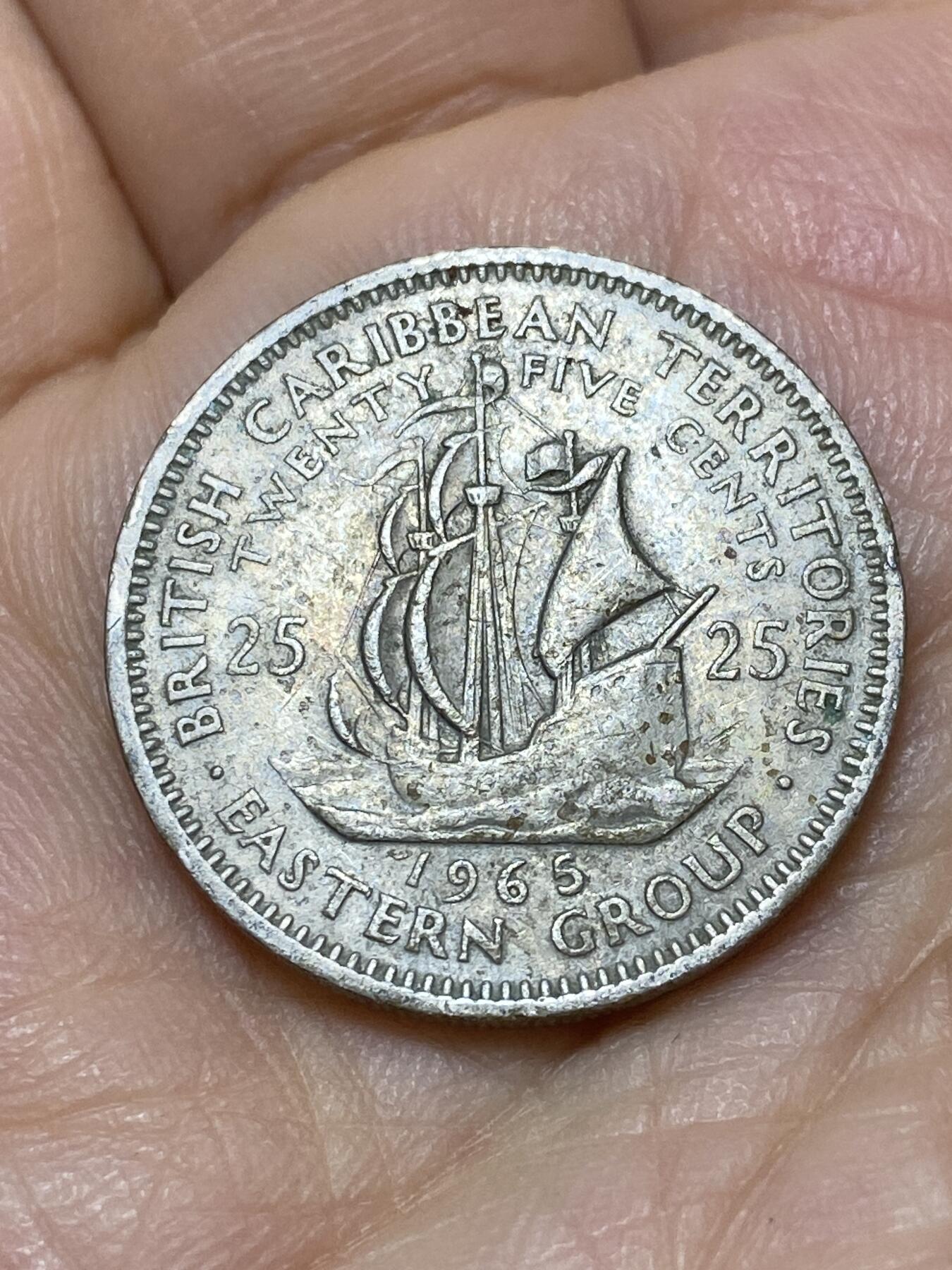 2026年第十八场(总第一百八十七场）外国好品散币场(免佣金) 英属加勒比领地1965年25分(伊丽莎白二世青年带冠)
