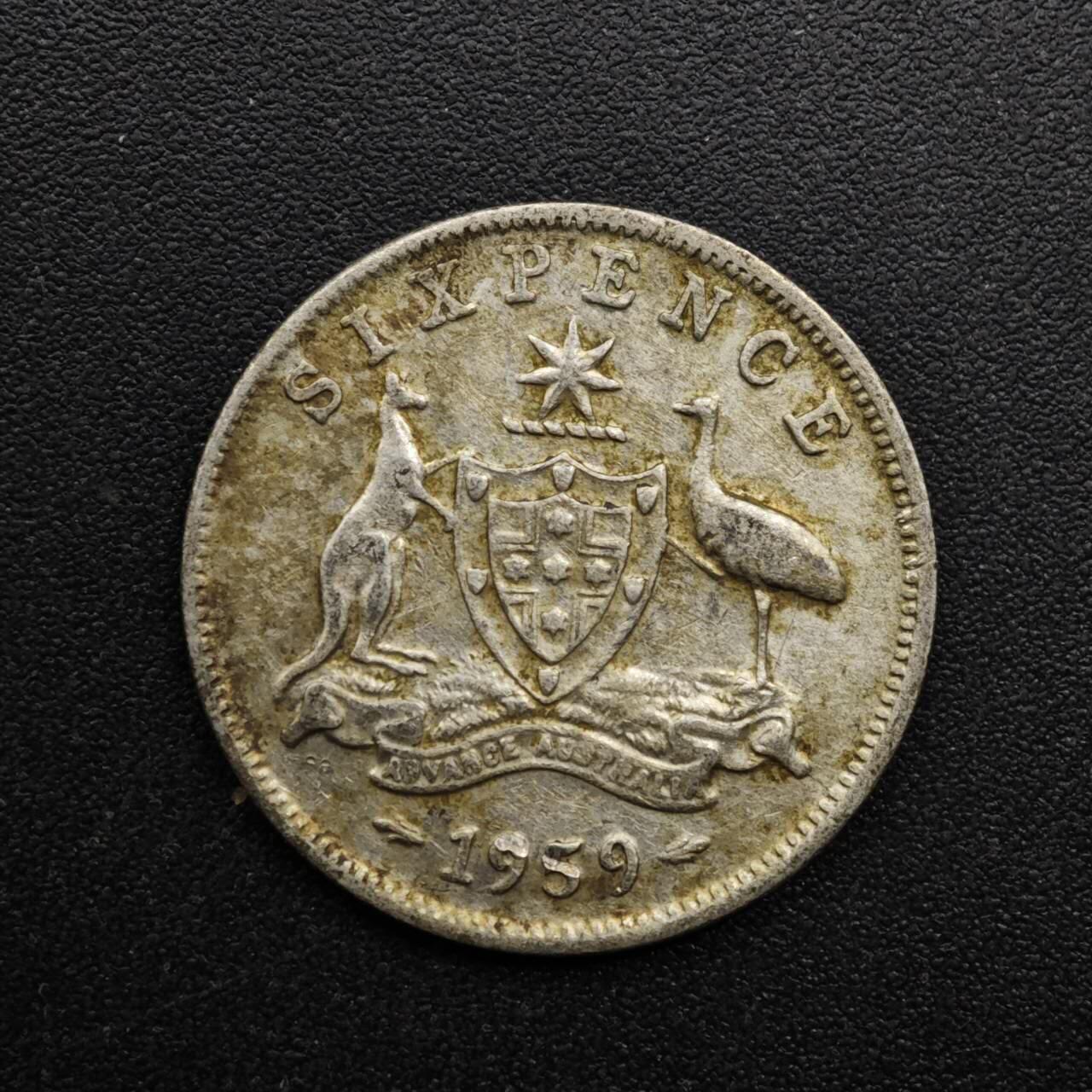 【淘币小摊】实时拍第八百六十三拍   小银币散币场   年前最后一周 之前的预留小年前全部发出 请更换最新收货地址  澳大利亚1959年伊丽莎白二世6便士银币