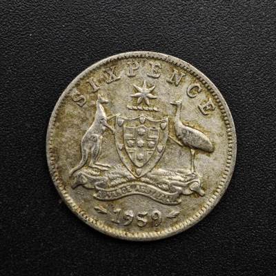 【淘币小摊】实时拍第八百六十三拍   小银币散币场   年前最后一周 之前的预留小年前全部发出 请更换最新收货地址  - 澳大利亚1959年伊丽莎白二世6便士银币