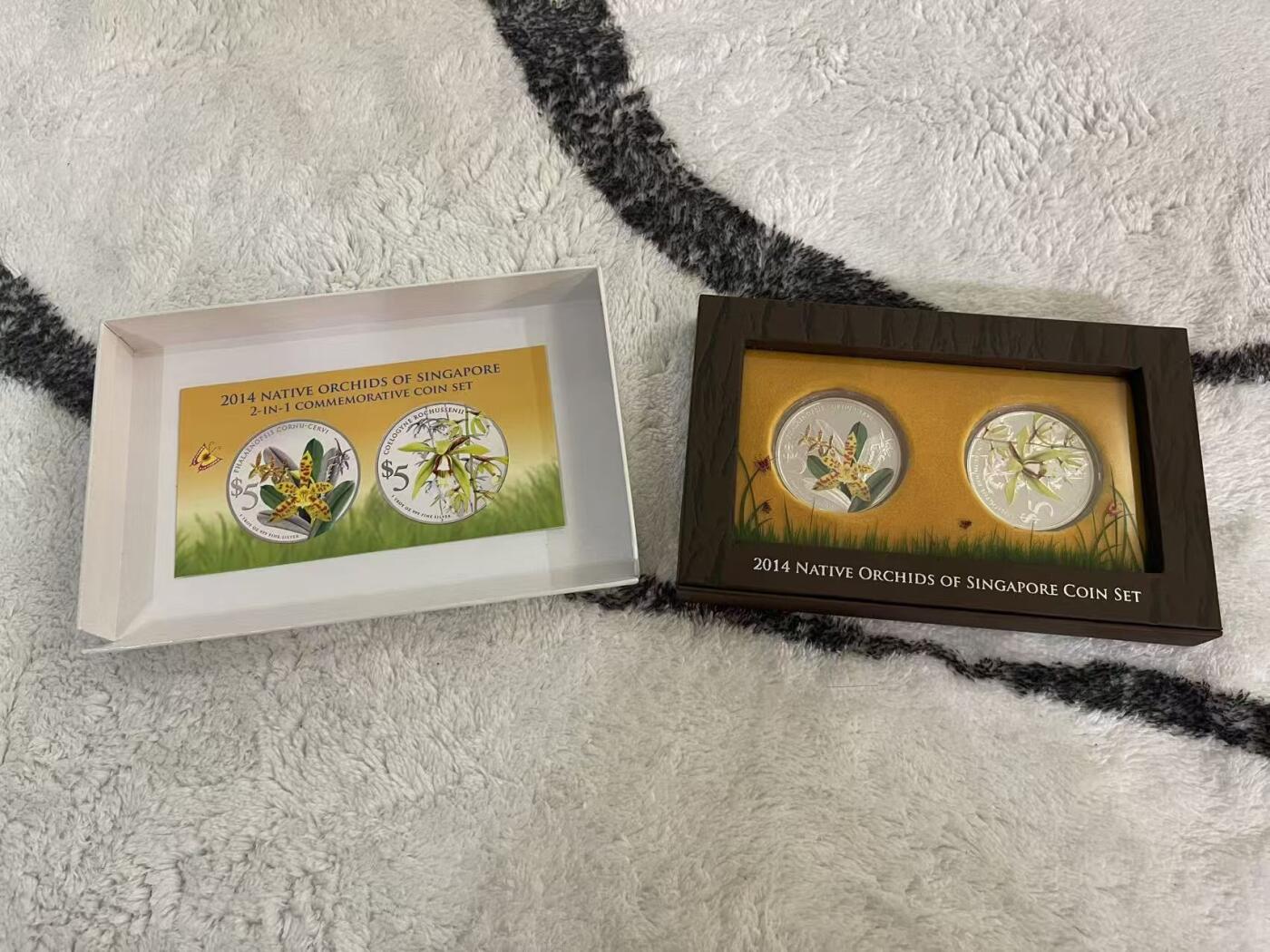 ❤️【币观天下】❤️ 第342期钱币秒杀拍卖场- 2026.2.4秒杀专场 长期征集拍品  新加坡2014年胡姬花精制银币2合1套装 官方原包装 发行量只有3000套 无白盒子盖子