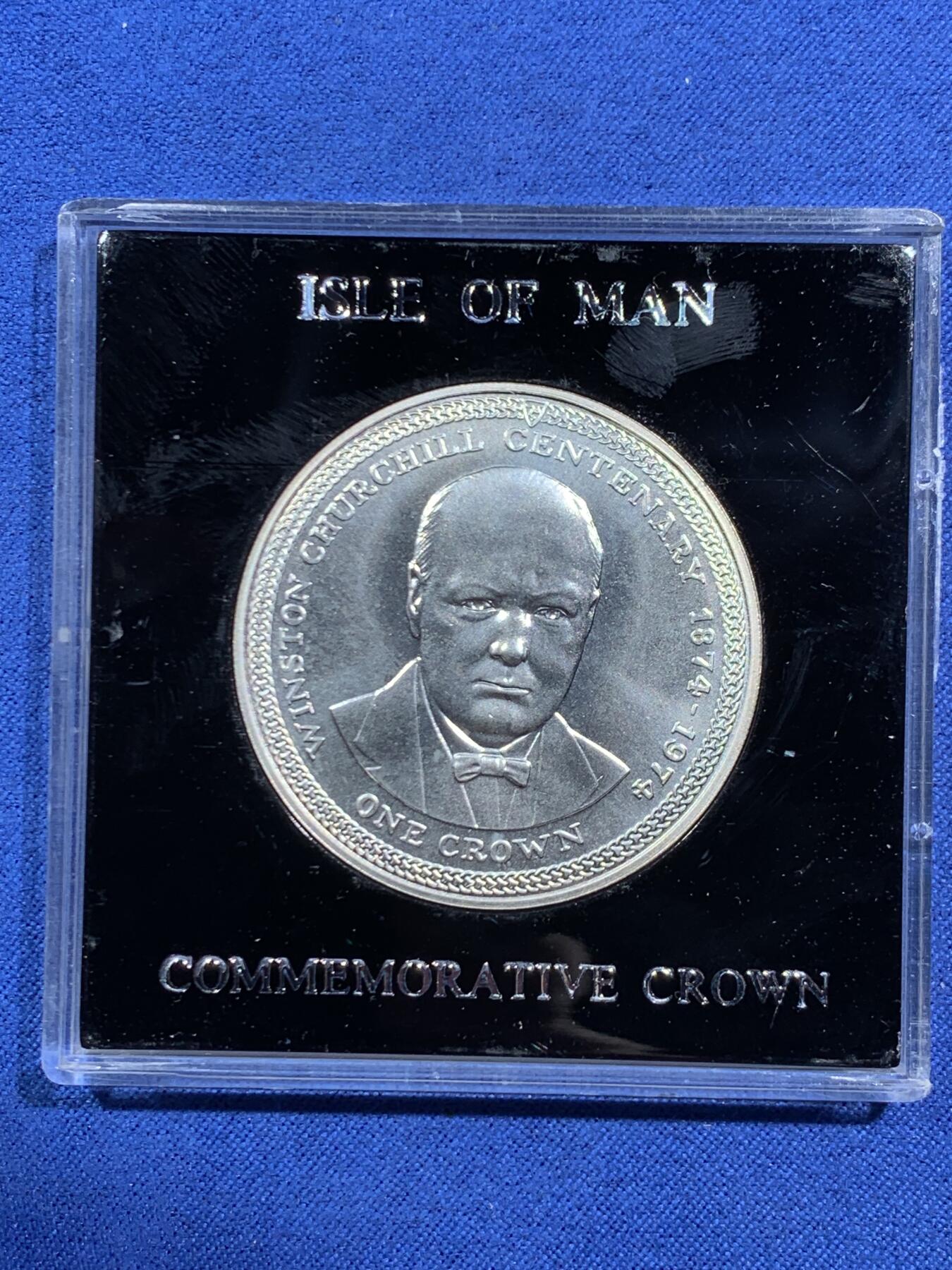 《竞宝斋》第464场 周日，周一，周二，3场连拍 （全场包邮）欢迎送拍 马恩1974年1克朗银币丘吉尔百年纪念 28.75g 925银