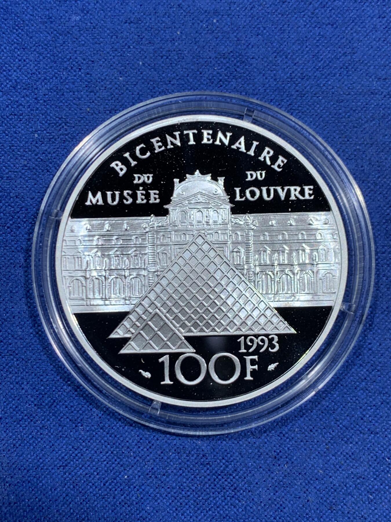 《竞宝斋》第464场 周日，周一，周二，3场连拍 （全场包邮）欢迎送拍 1993年法国100法郎精制银币 拿破仑一世加冕 22.2克900银 发行量：2万 盒证全