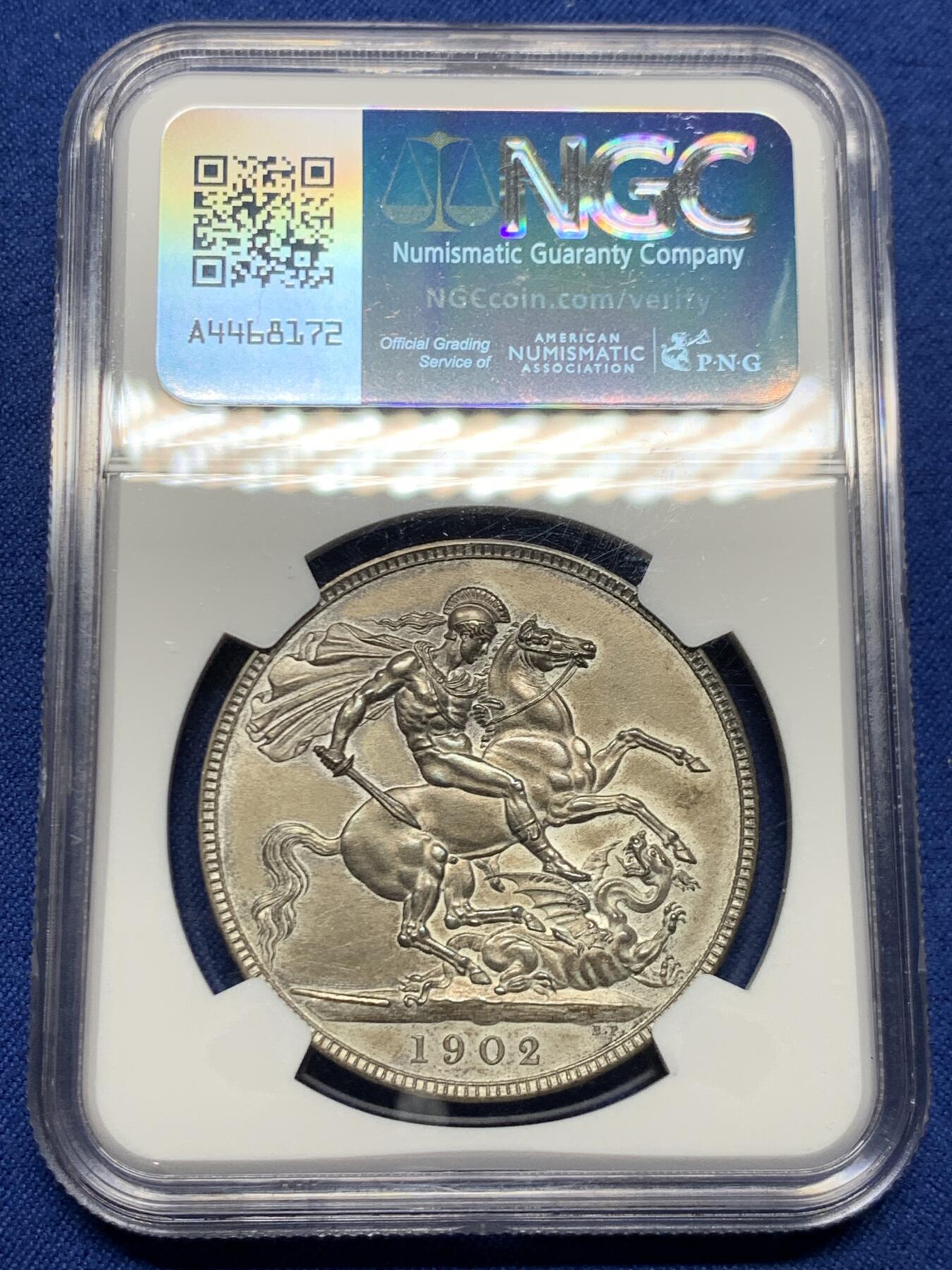 《竞宝斋》第464场 周日，周一，周二，3场连拍 （全场包邮）欢迎送拍 NGC PF61 英国 1902年 马剑克朗  爱德华七世 银币