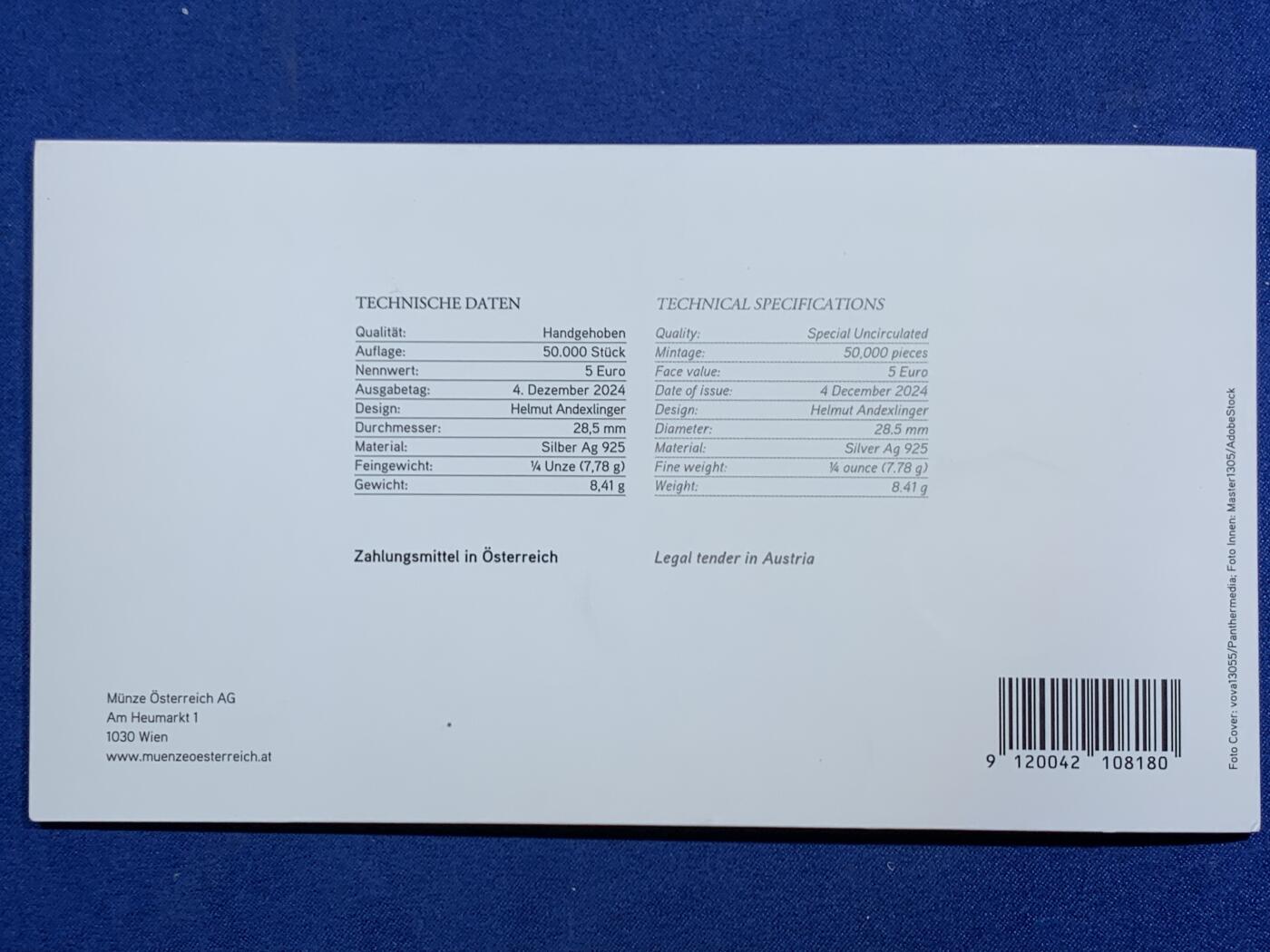 《竞宝斋》第464场 周日，周一，周二，3场连拍 （全场包邮）欢迎送拍 奥地利2025年新年--尽情舞动原封卡装纪念银币，盒证全(卡装盒、证书). 高颜值漂亮银币，8.41g，925银，面值5欧