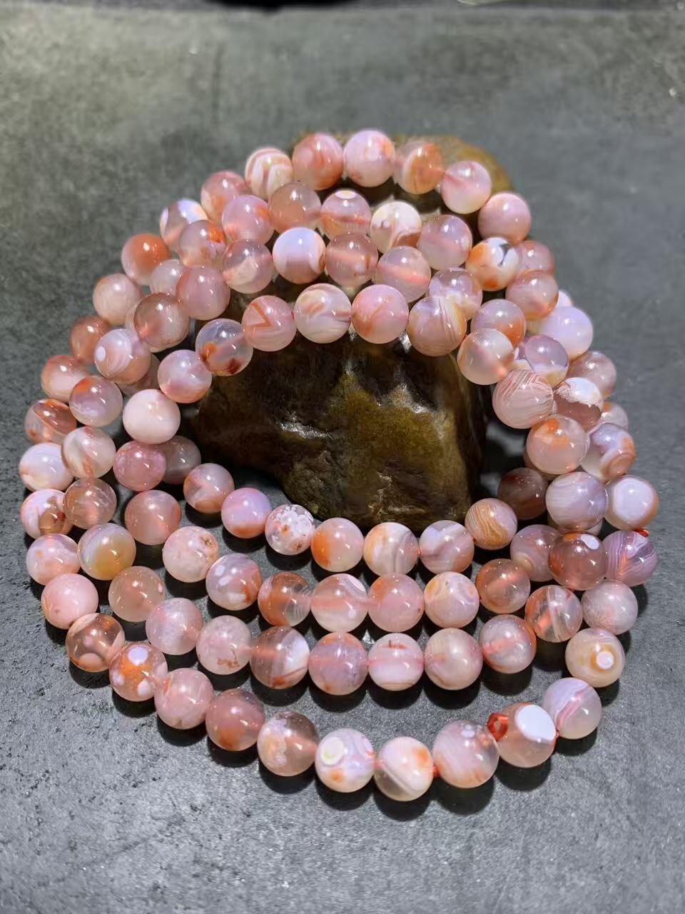 精美川料南红玛瑙荔枝冻飘红多圈手串一条