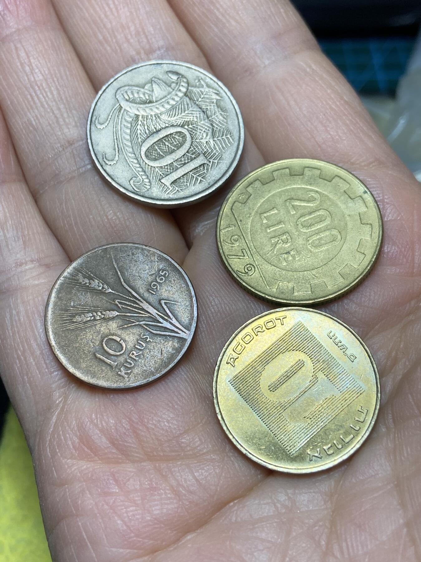 2026年第十八场(总第一百八十七场）外国好品散币场(免佣金) 世界各国散币4枚：澳大利亚🇦🇺1966年10分，意大利🇮🇹1979年200里拉，土耳其🇹🇷1965年10库鲁什，以色列🇮🇱10阿高洛