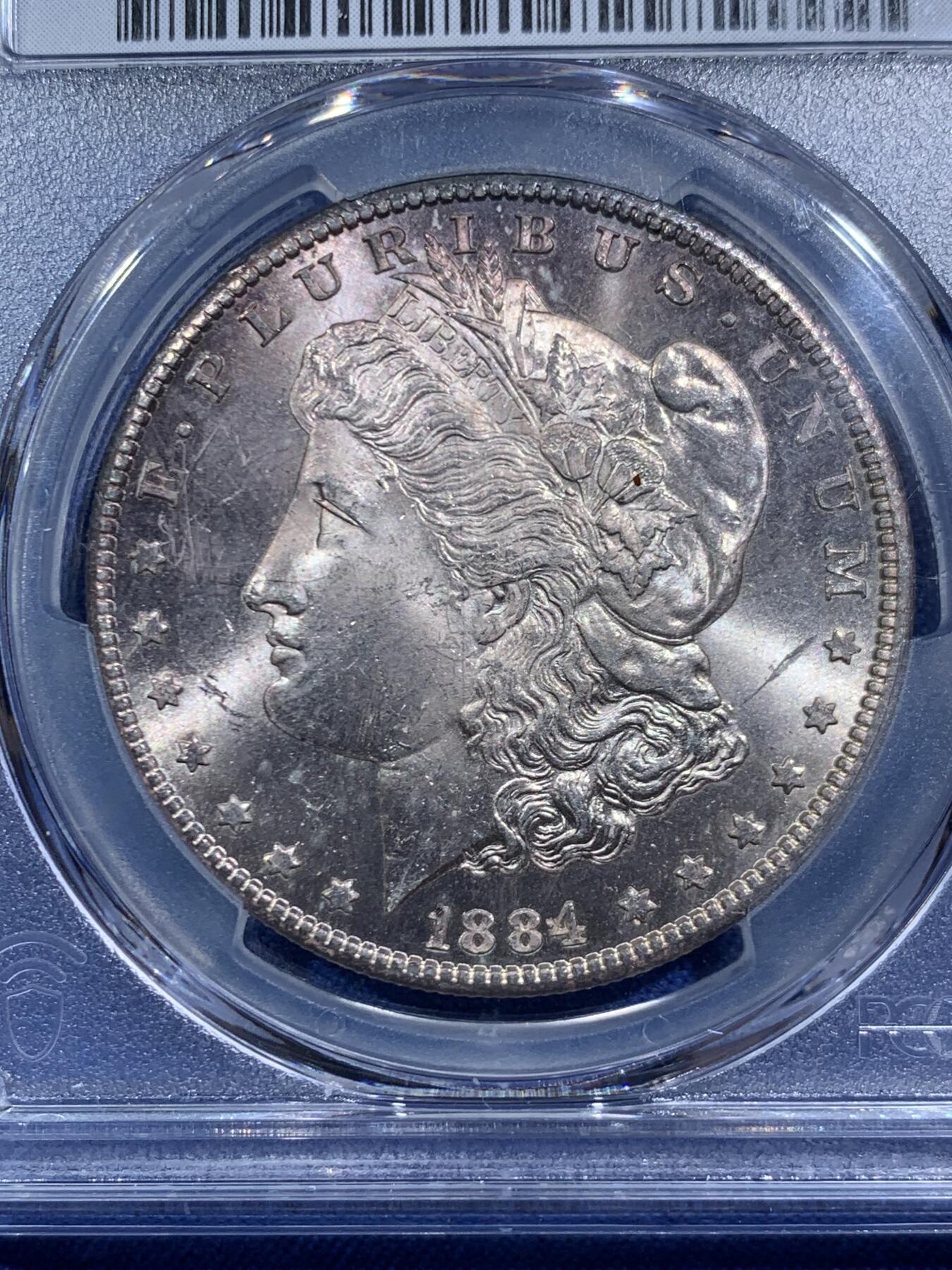 《竞宝斋》第464场 周日，周一，周二，3场连拍 （全场包邮）欢迎送拍 PCGS MS64 美国 1884 CC 摩根1美元银币