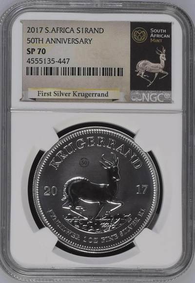 S&S Numismatic世界钱币-拍卖 第120期  - 南非2017年 南非克鲁格金币50周年 1兰特1盎司纪念银币 31.1克999银 NGC SP70冠军分 南非造币厂标签