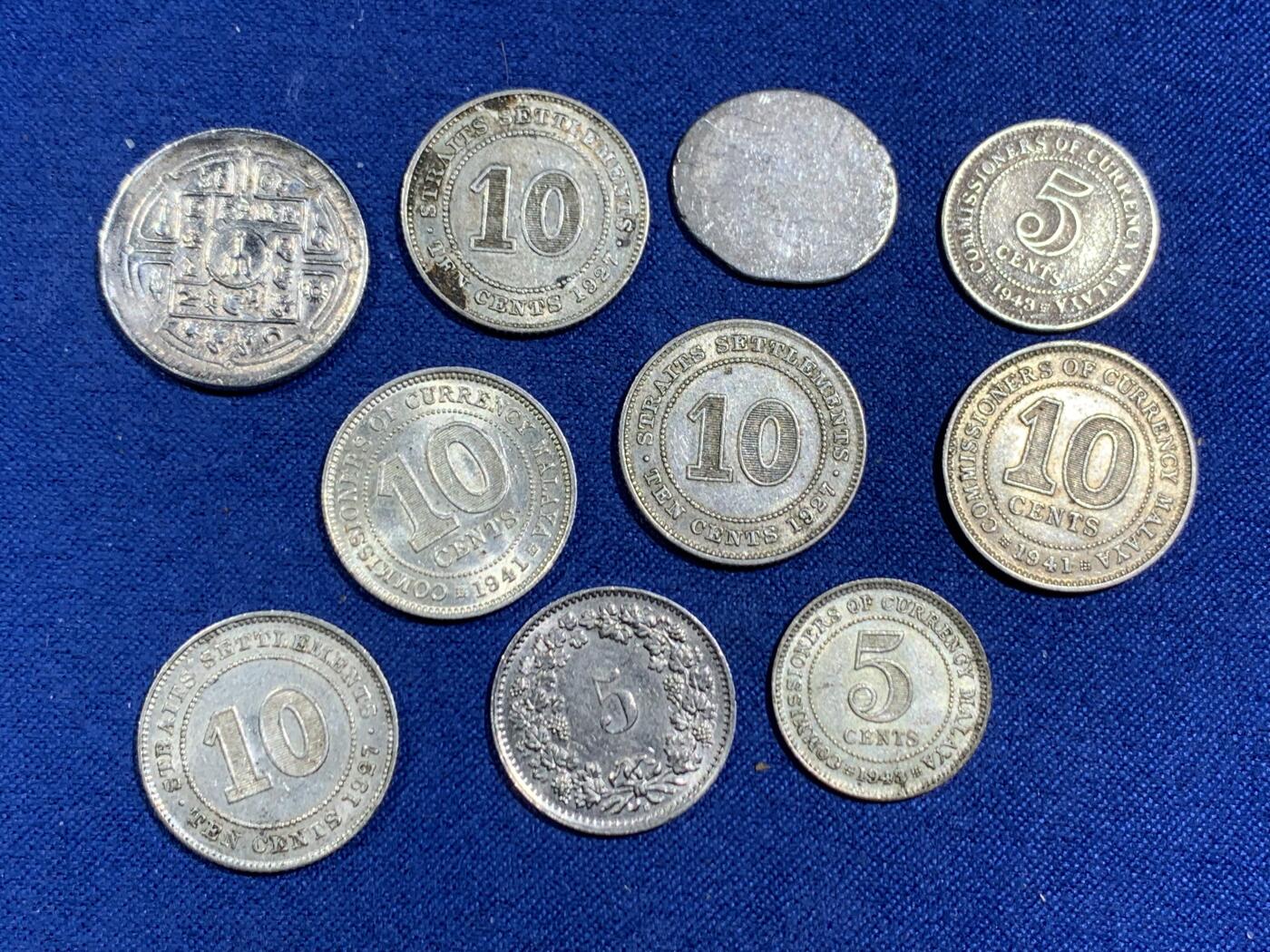 《竞宝斋》第464场 周日，周一，周二，3场连拍 （全场包邮）欢迎送拍 九枚一组 外国小银币 总重20.5克