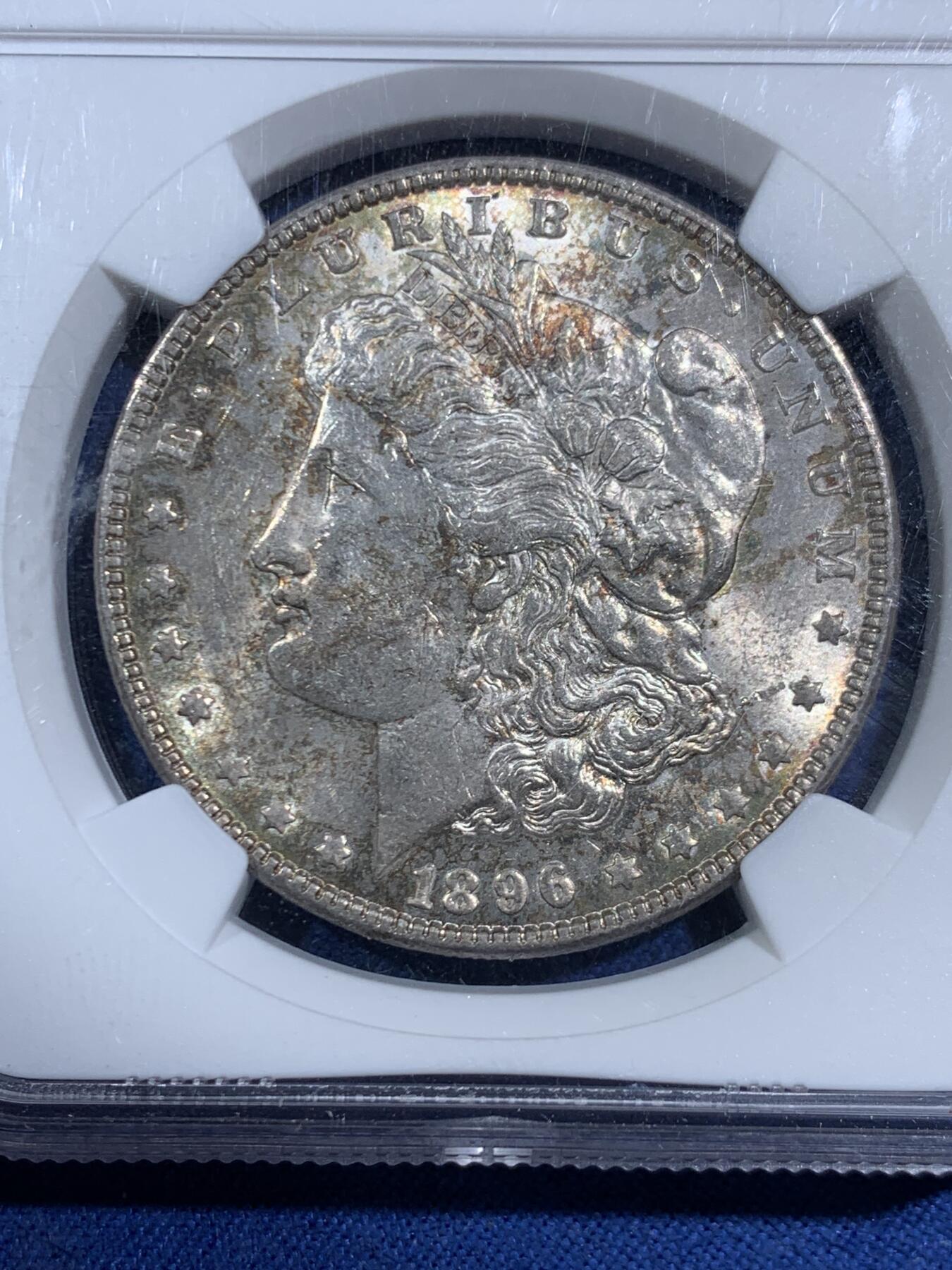 《竞宝斋》第464场 周日，周一，周二，3场连拍 （全场包邮）欢迎送拍 NGC AU58 美国1896年摩根一美元银币