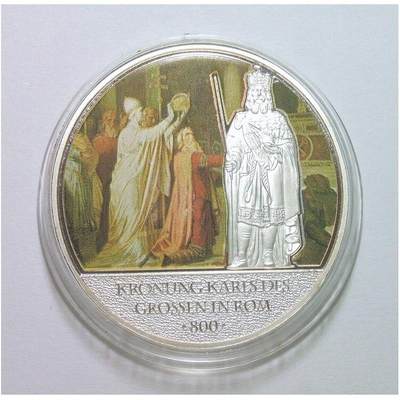 德国查理曼大帝加冕仪式 高浮雕精制彩色大镀银章 40MM - 德国查理曼大帝加冕仪式 高浮雕精制彩色大镀银章 40MM