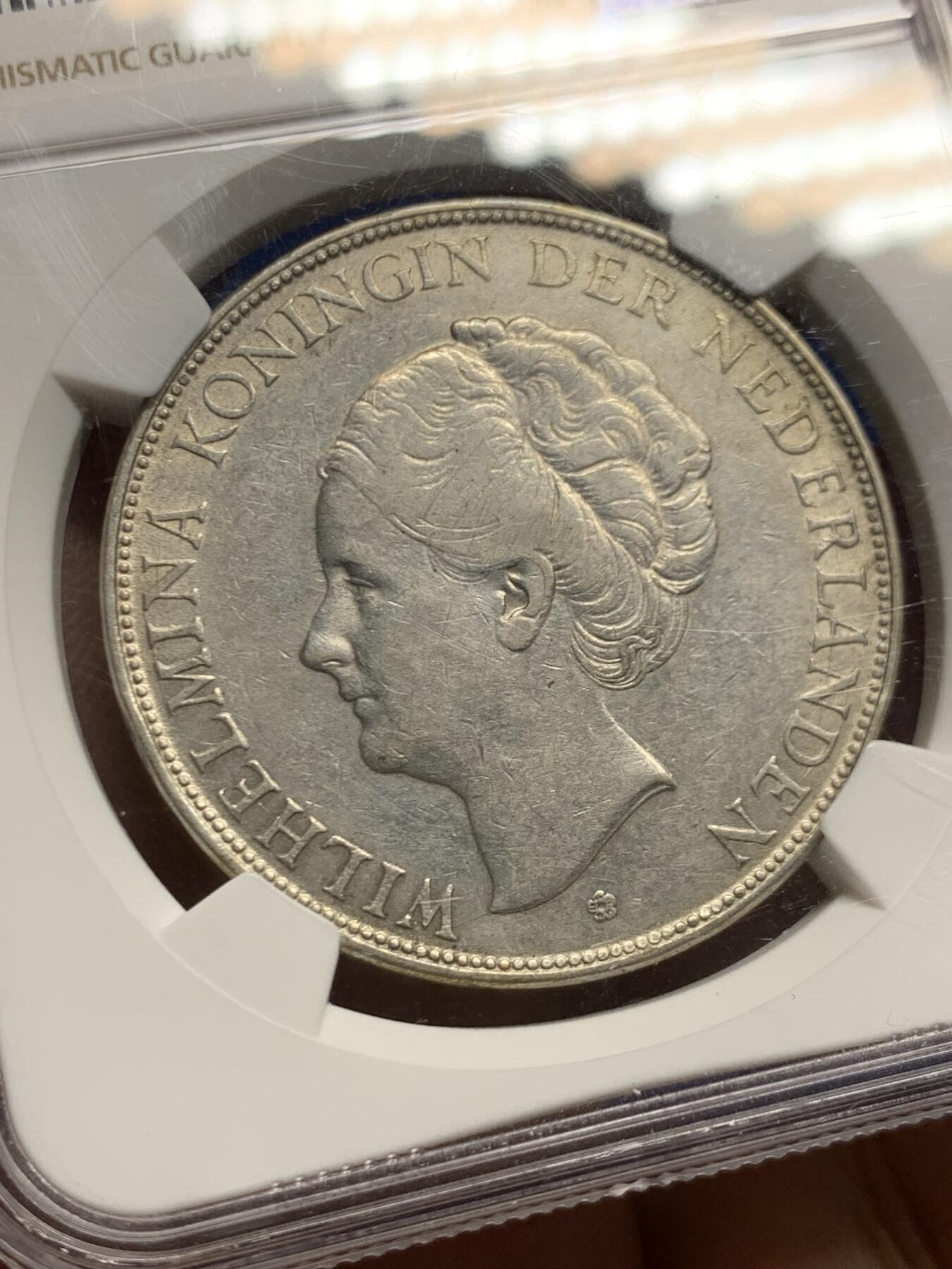 《竞宝斋》第464场 周日，周一，周二，3场连拍 （全场包邮）欢迎送拍 NGC AUD 荷兰1932年女王威廉明娜2.5盾银币