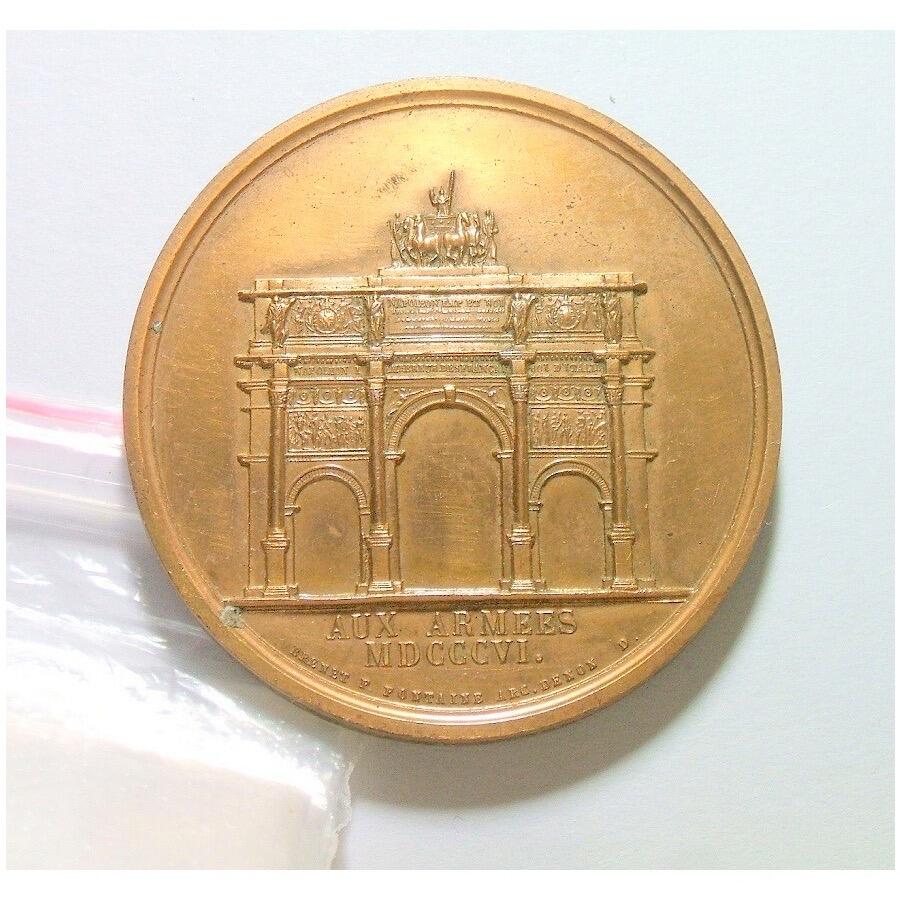 【艺术】法国艺术大章1806年 拿破仑金叶冠+卢浮宫凯旋门建成 高浮雕精制大铜章 40MM
