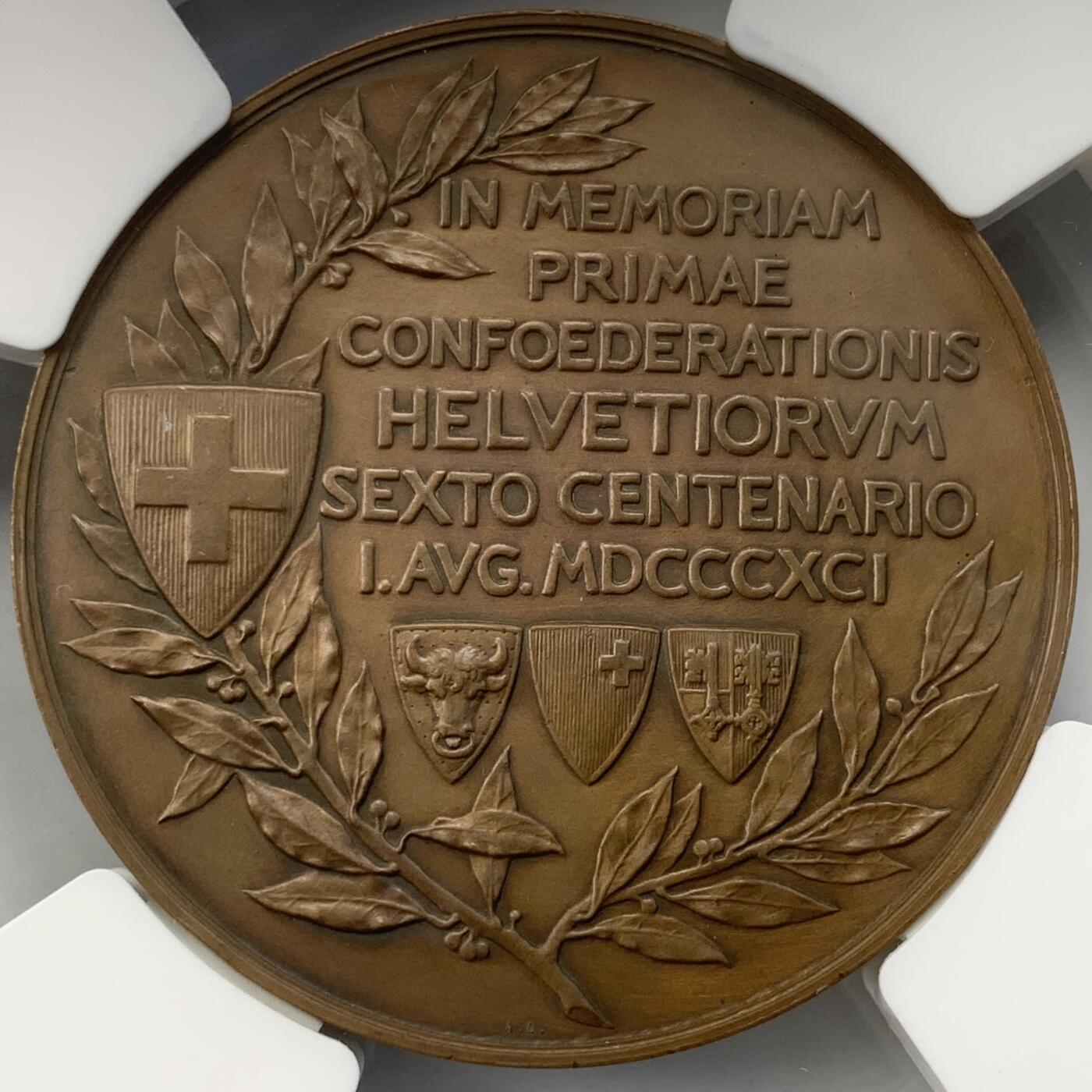 掌中浮雕-藏着的欧洲第052场 1891年瑞士联邦600周年纪念大铜章 ，69mm，A.Dubois作品