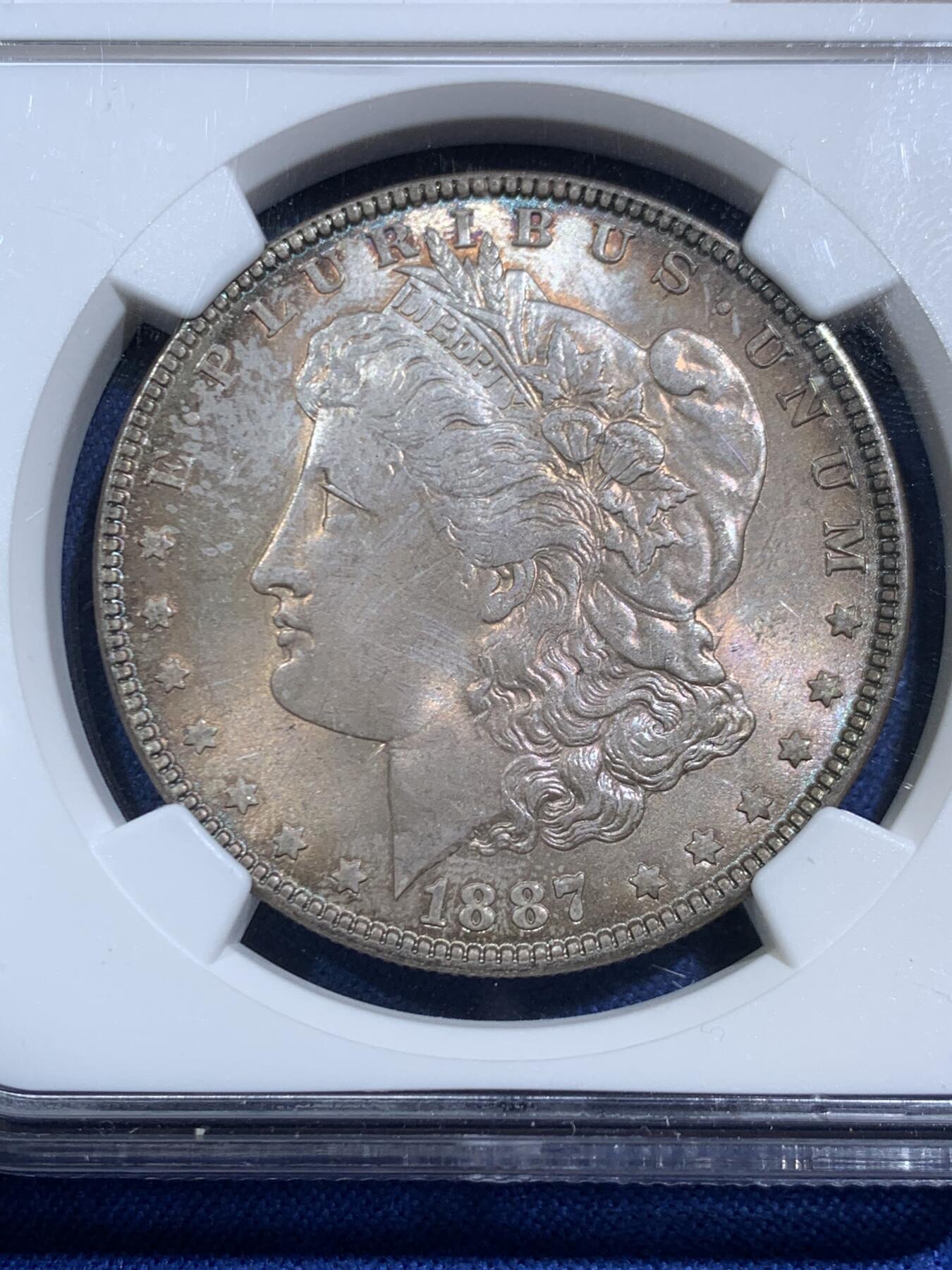 《竞宝斋》第464场 周日，周一，周二，3场连拍 （全场包邮）欢迎送拍 NGC MS65 美国1887年摩根1美元银币