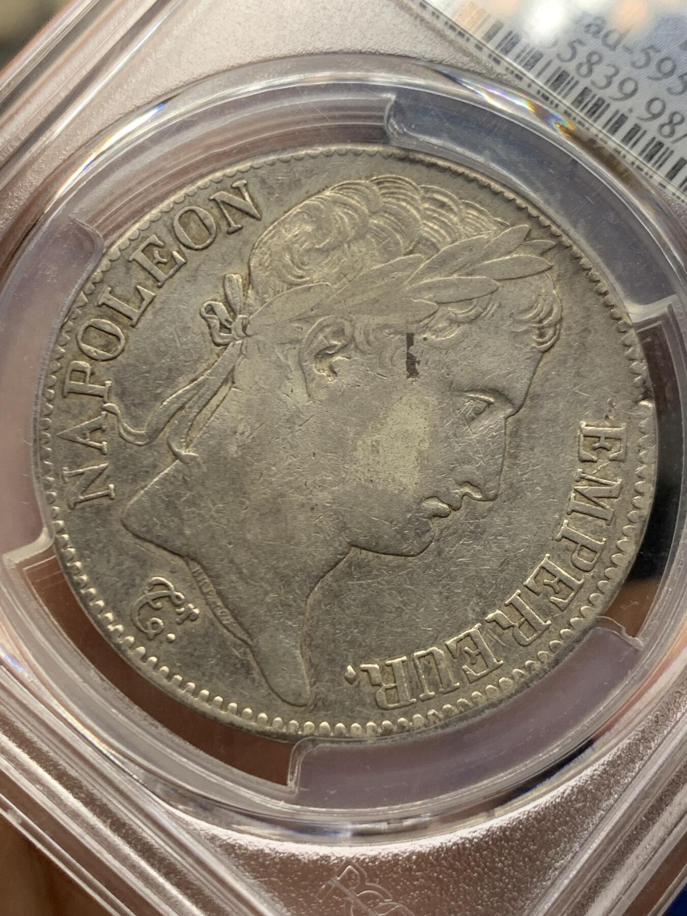 《竞宝斋》第464场 周日，周一，周二，3场连拍 （全场包邮）欢迎送拍 PCGS VFD 法国 1815年 拿破仑“白日王朝”5法郎银币 少见品种 持续上涨