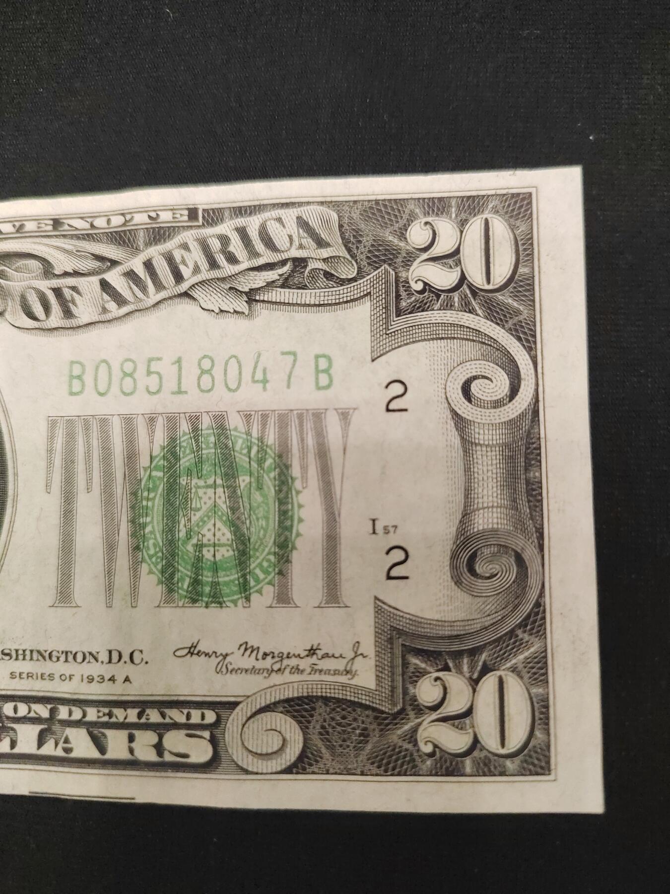 1934年20美元，刀拆品