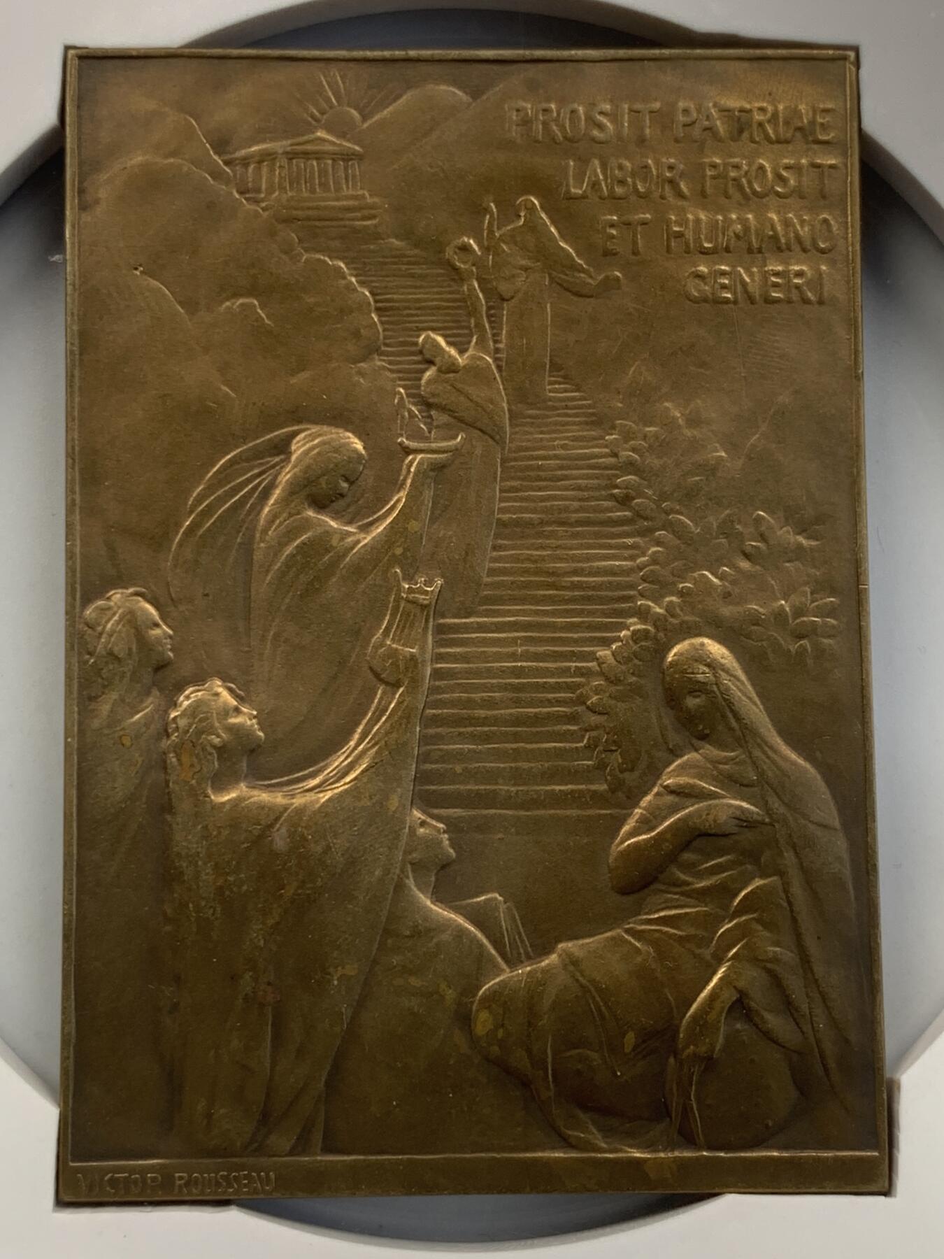 掌中浮雕-藏着的欧洲第052场 1922年比利时科学、文学与艺术学院成立50周年铜章，51*72mm