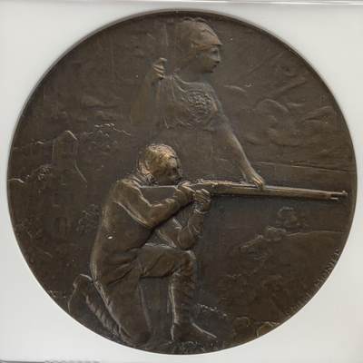 掌中浮雕-藏着的欧洲第052场 - NGC MS62 : 1932年法国射击竞赛铜章，45mm