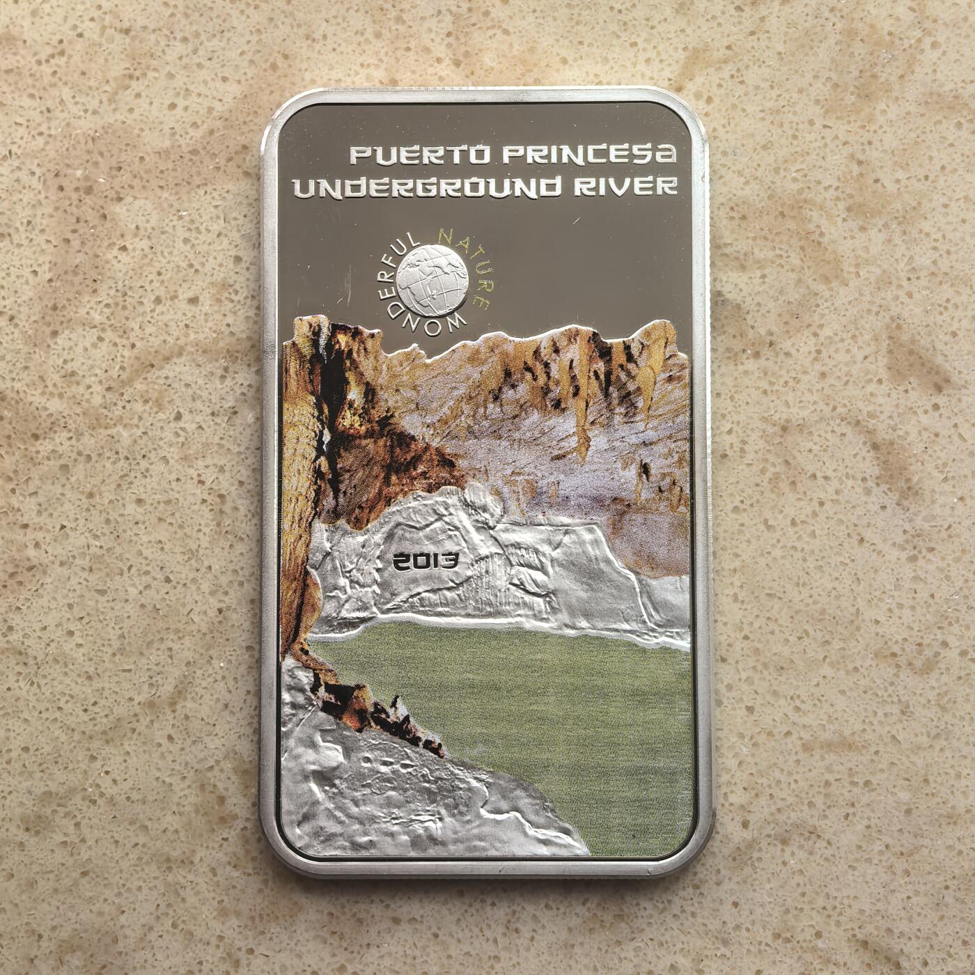 道一币馆币章第一百六十五场 帕劳2013年世界自然奇观-公主港地下河5元彩绘精制银币  20g 925s
