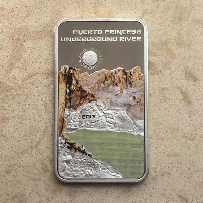 道一币馆币章第一百六十五场 - 帕劳2013年世界自然奇观-公主港地下河5元彩绘精制银币  20g 925s