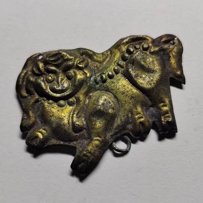 杂件专场98期 - 清代老银鎏金狮子，金水足