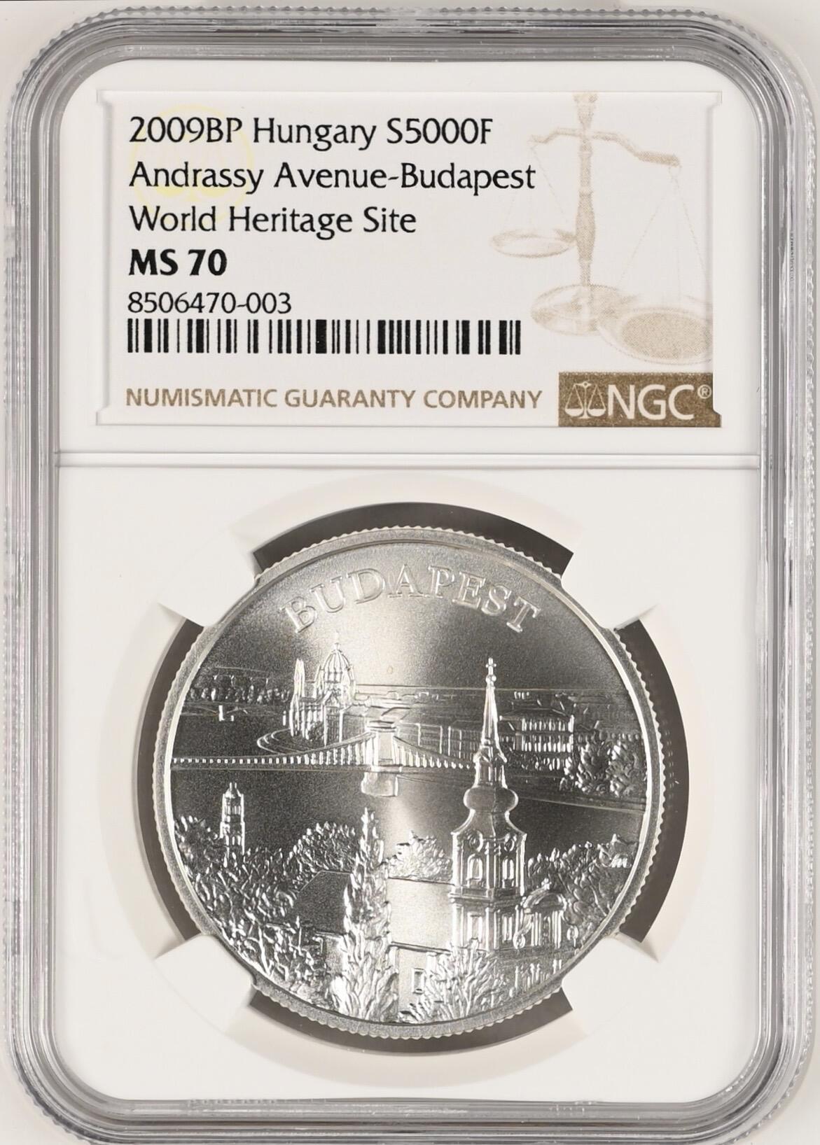 S&S Numismatic世界钱币-拍卖 第120期  获奖币*匈牙利2009年 联合国教科文组织世界遗产-布达佩斯 5000福林纪念银币 31.46克925银 NGC MS70冠军分