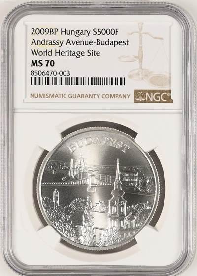 S&S Numismatic世界钱币-拍卖 第120期  - 获奖币*匈牙利2009年 联合国教科文组织世界遗产-布达佩斯 5000福林纪念银币 31.46克925银 NGC MS70冠军分