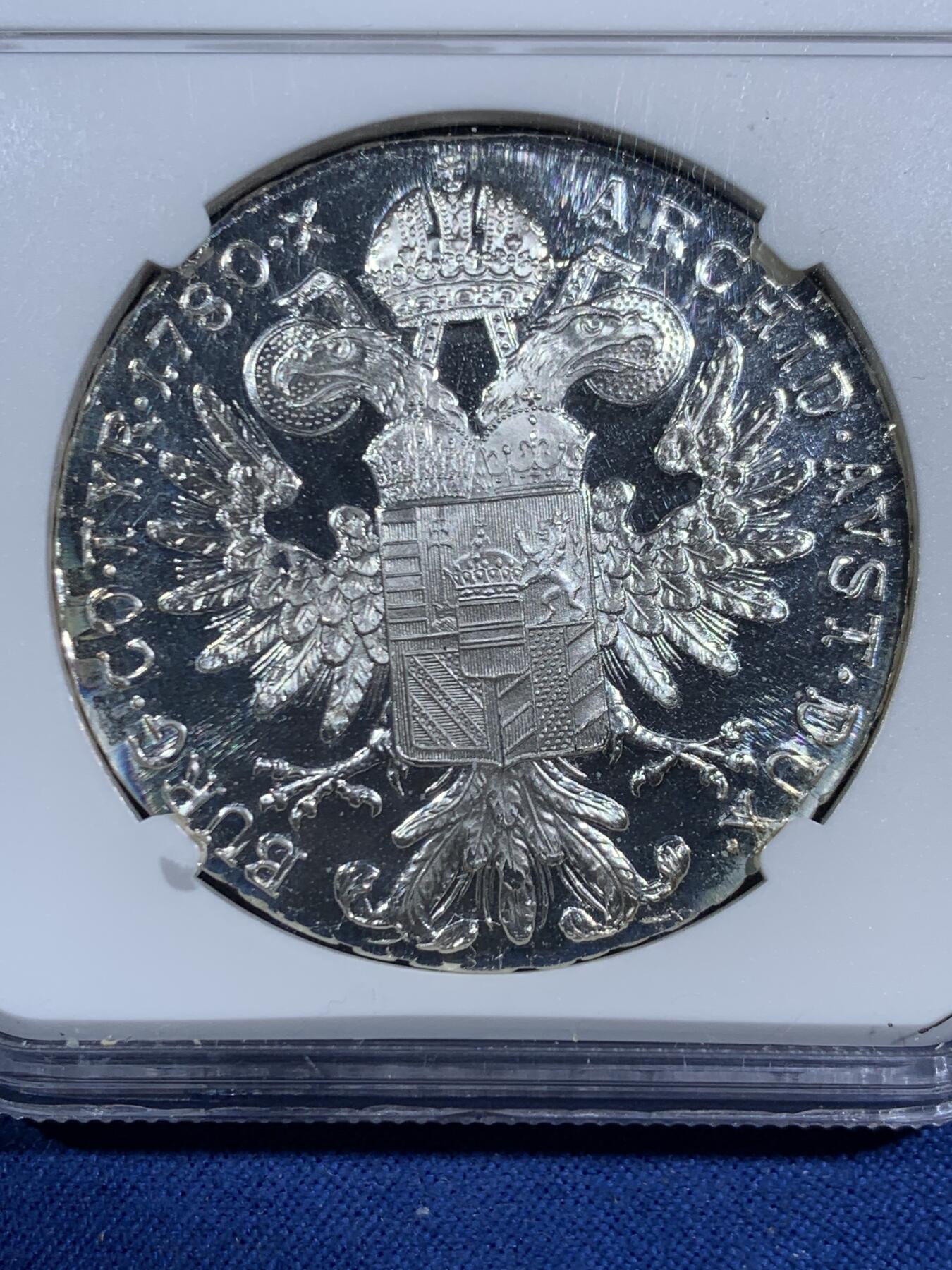 《竞宝斋》第464场 周日，周一，周二，3场连拍 （全场包邮）欢迎送拍 NGC PF68UC 奥地利1780大奶妈泰勒精制银币 后铸版