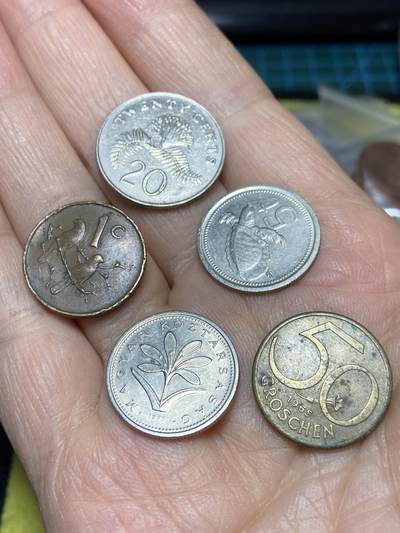 2026年第十八场(总第一百八十七场）外国好品散币场(免佣金) - 各国散币5枚：新加坡🇸🇬1986年20分，南非🇿🇦1966年1分，奥地利🇦🇹1965年50格罗希，巴布亚新几内亚🇵🇬1981年5，