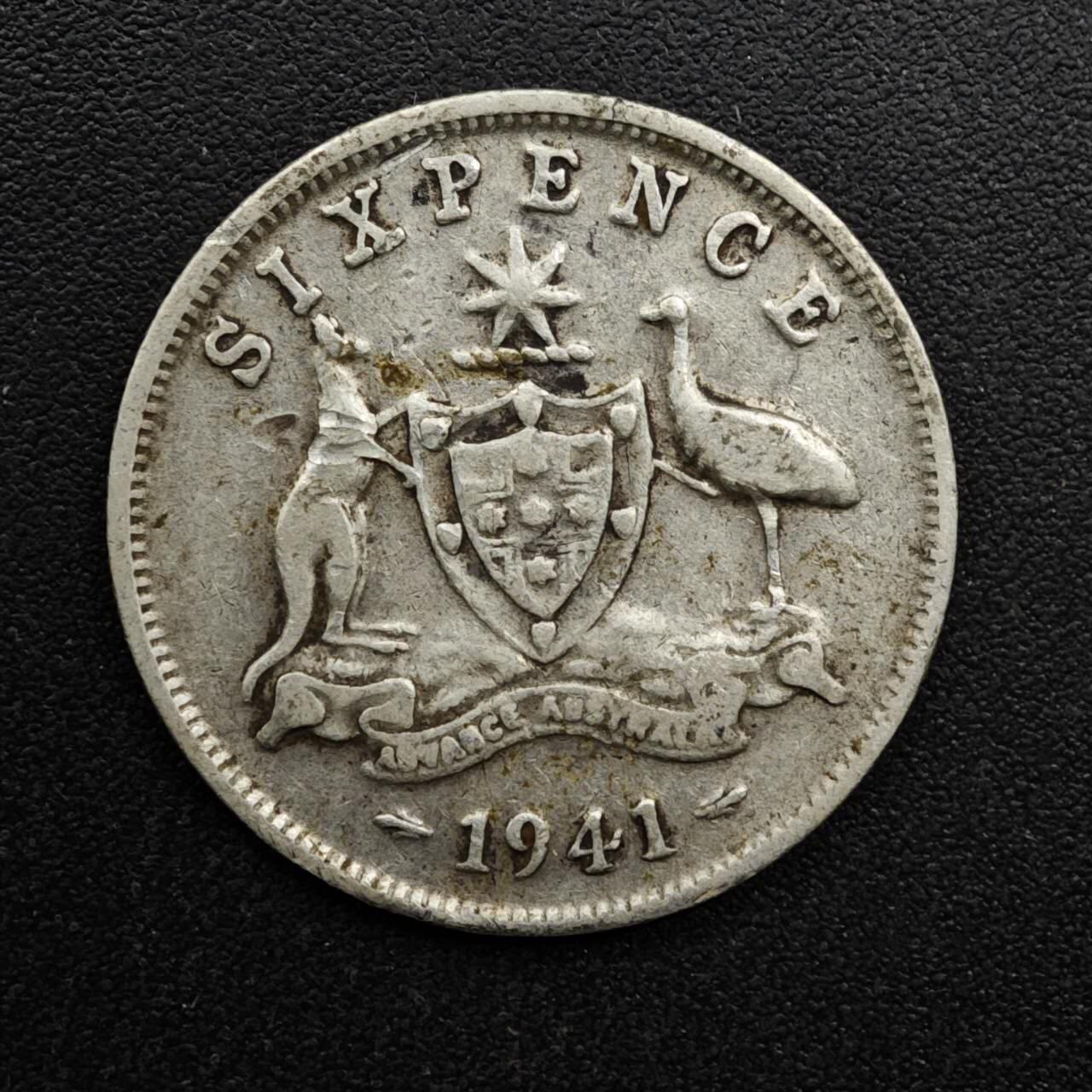 【淘币小摊】实时拍第八百六十三拍   小银币散币场   年前最后一周 之前的预留小年前全部发出 请更换最新收货地址  澳大利亚1941年乔治六世6便士银币