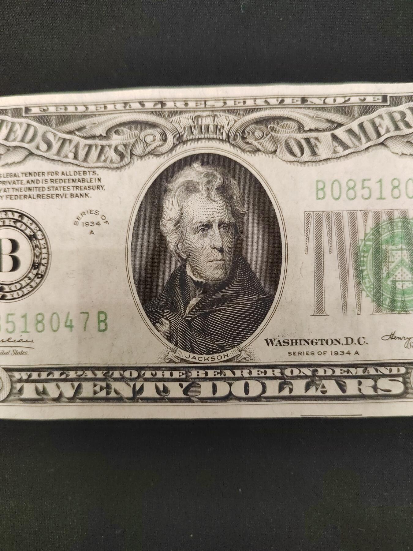 1934年20美元，刀拆品