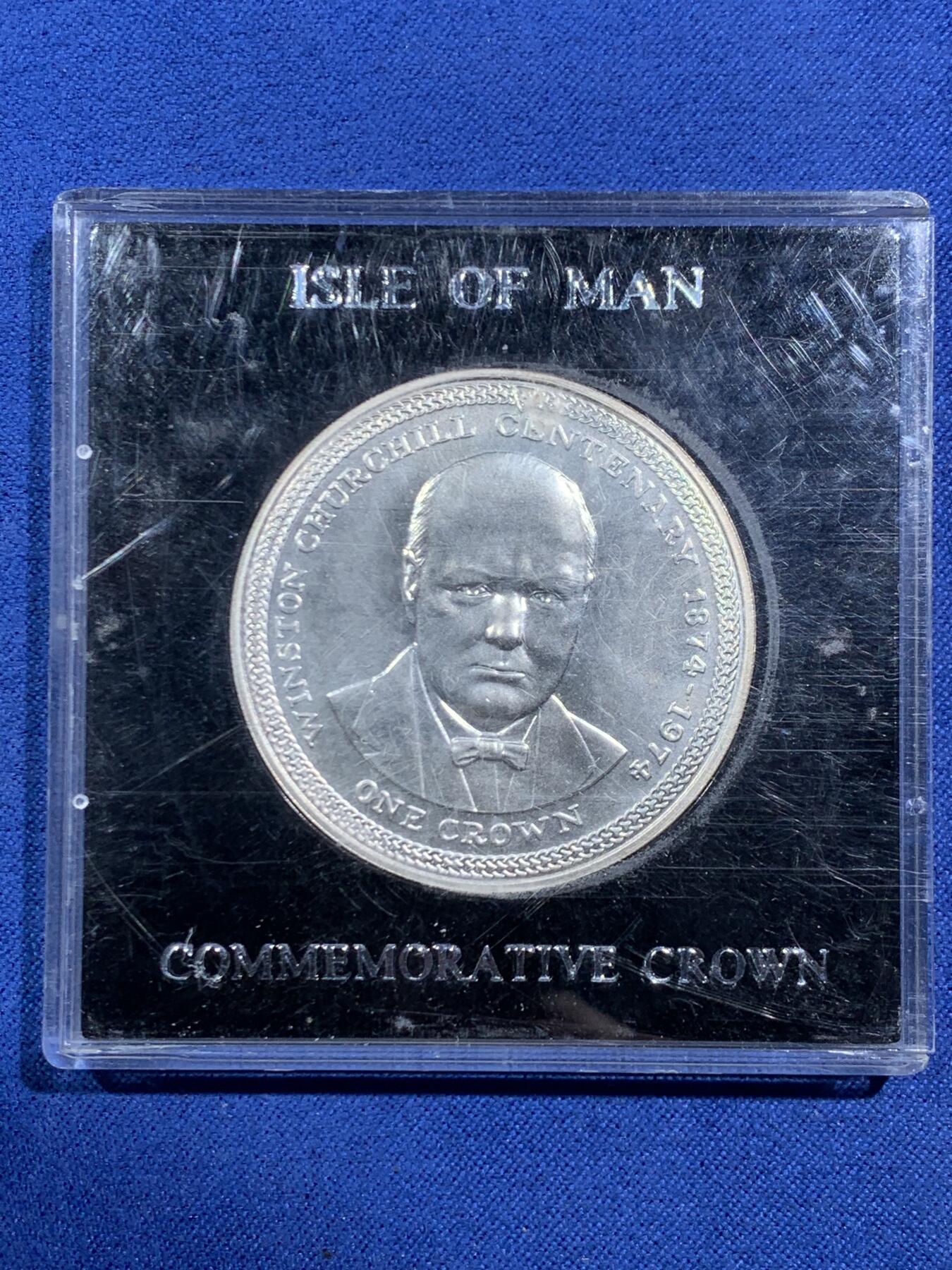 《竞宝斋》第464场 周日，周一，周二，3场连拍 （全场包邮）欢迎送拍 马恩1974年1克朗银币丘吉尔百年纪念 28.75g 925银