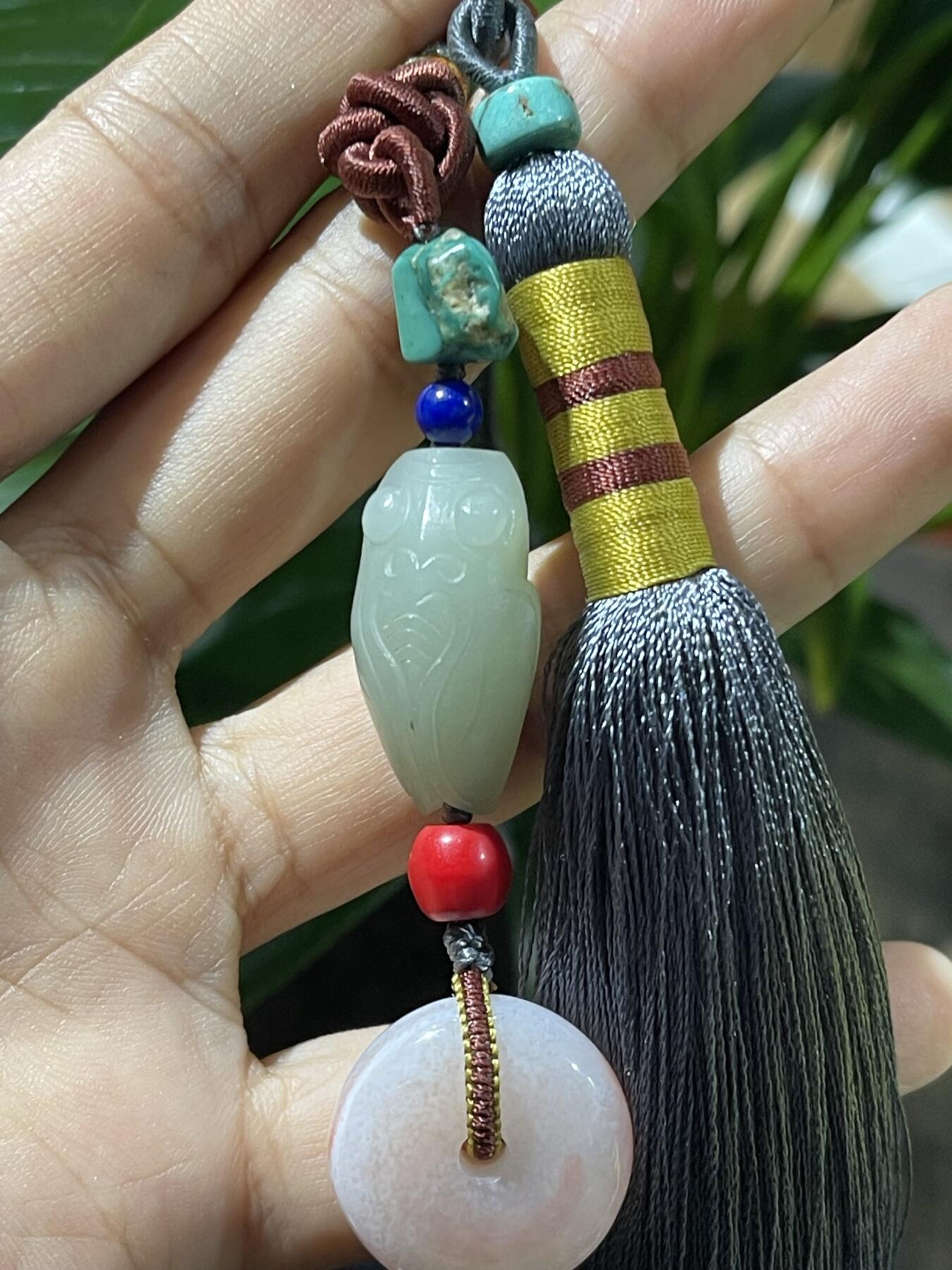 和田玉籽料手工挂饰 和田玉一鸣惊人平安扣挂饰