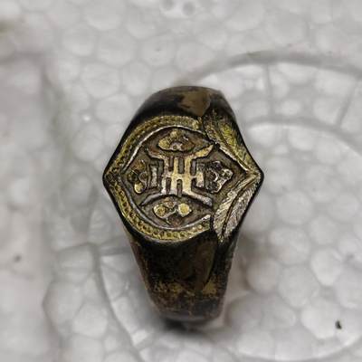 杂件专场98期 - 清末民国老银鎏金寿字文戒指