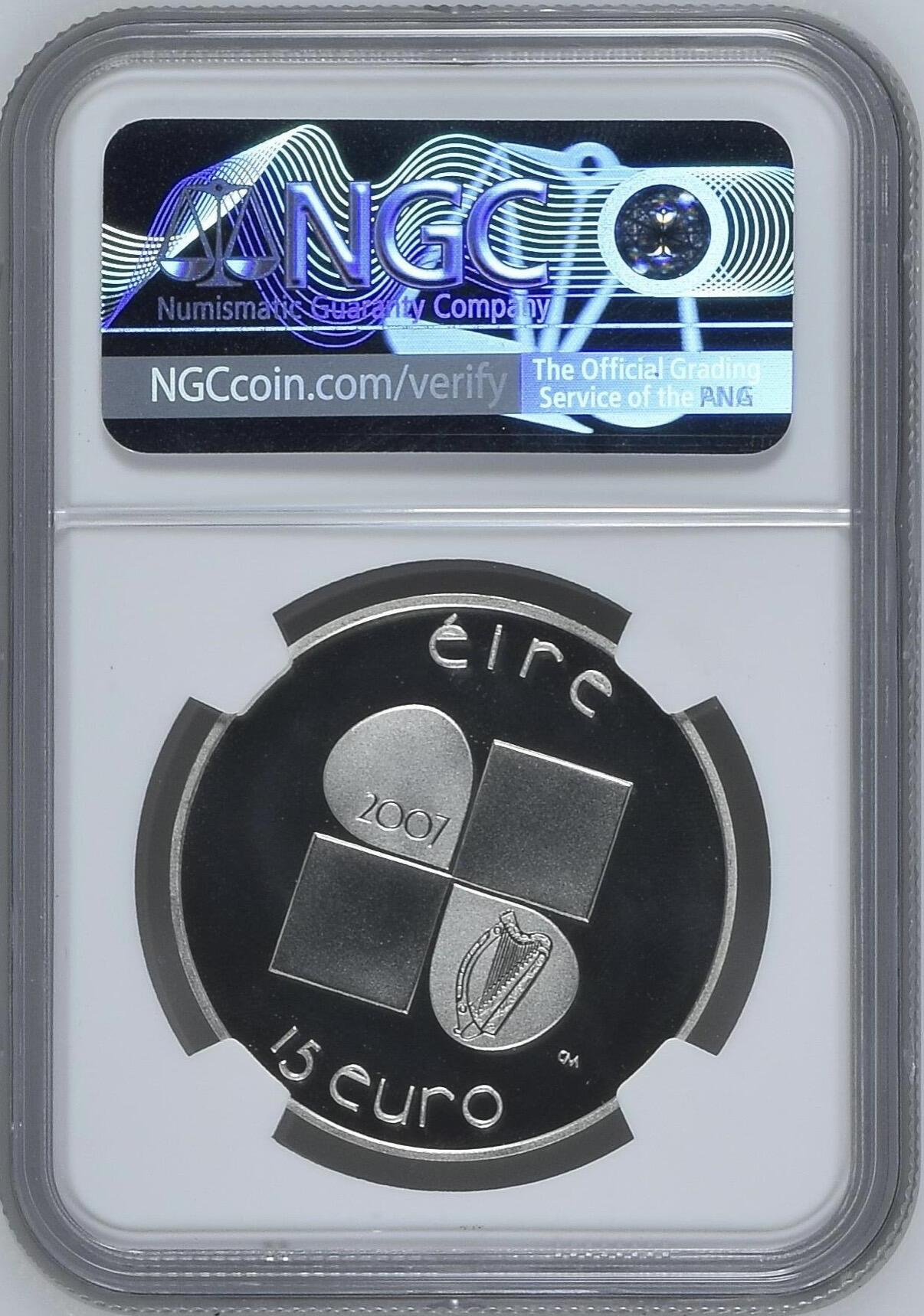 S&S Numismatic世界钱币-拍卖 第120期  爱尔兰2007年 《抱竖琴的女孩》15欧元精制纪念银币 24克925银 NGC PF69UC 35周年纪念版标签