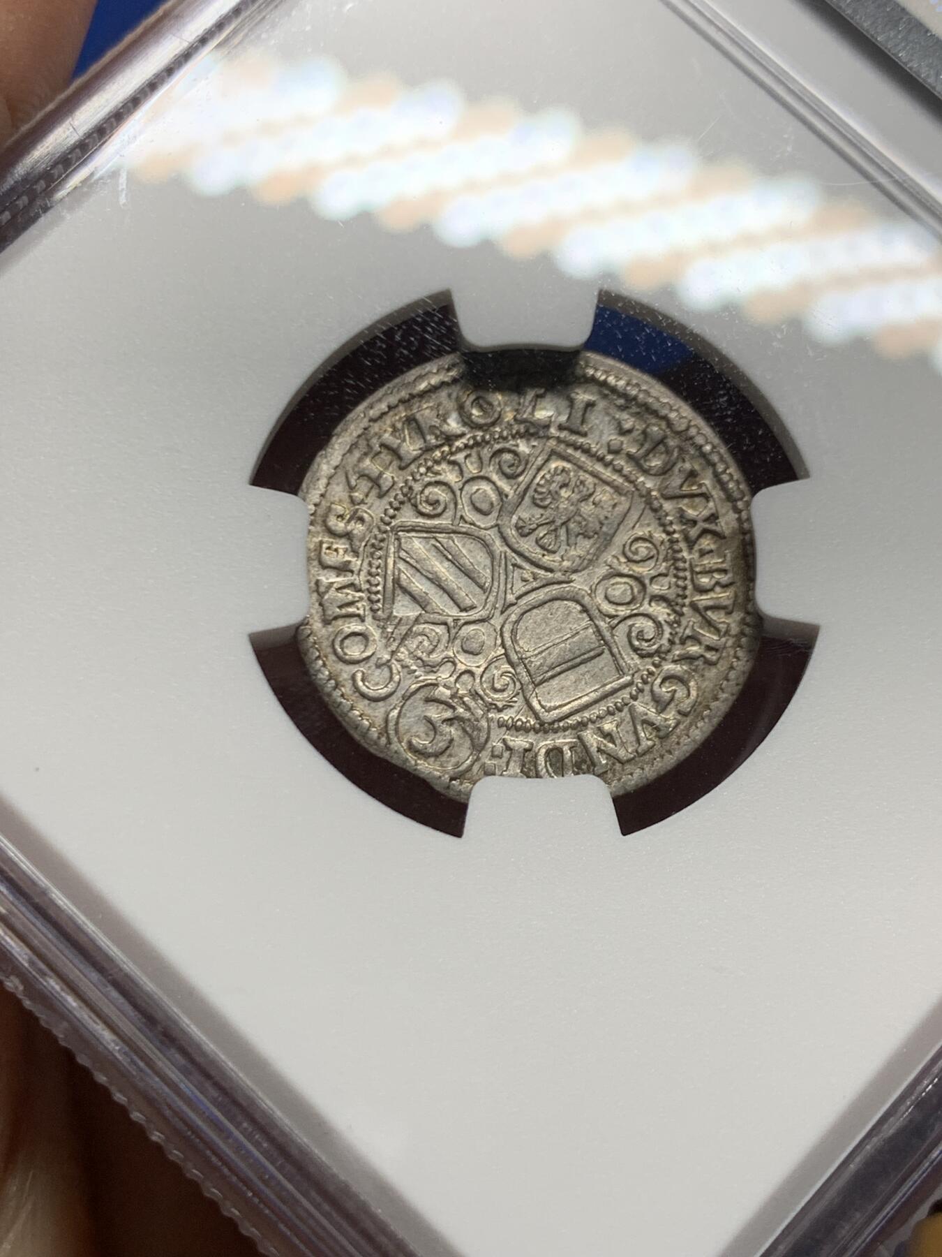 《竞宝斋》第464场 周日，周一，周二，3场连拍 （全场包邮）欢迎送拍 NGC MS62 德国 1625-1632年 神罗帝国 奥地利 3k 银币 早期年份打制银币，有分好品相少见