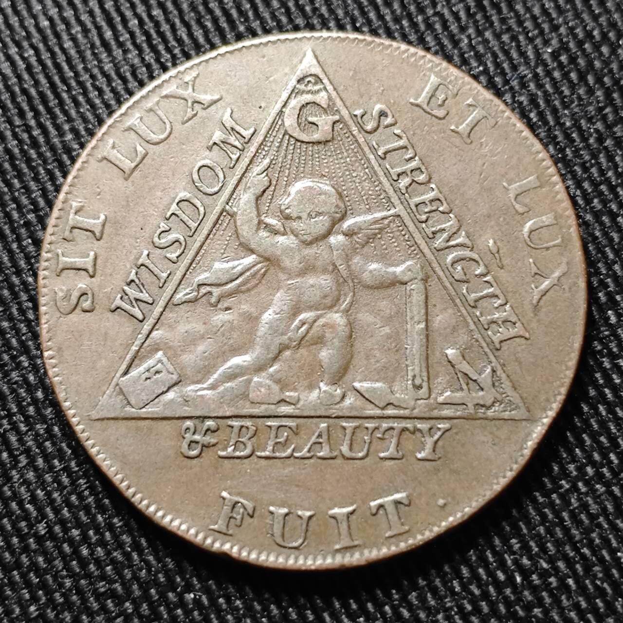 KK钱币收藏小铺  第399期  百期特拍（四拍之三）2月预留时间 周末发货  英国米德尔塞克斯共济会半便士铜币