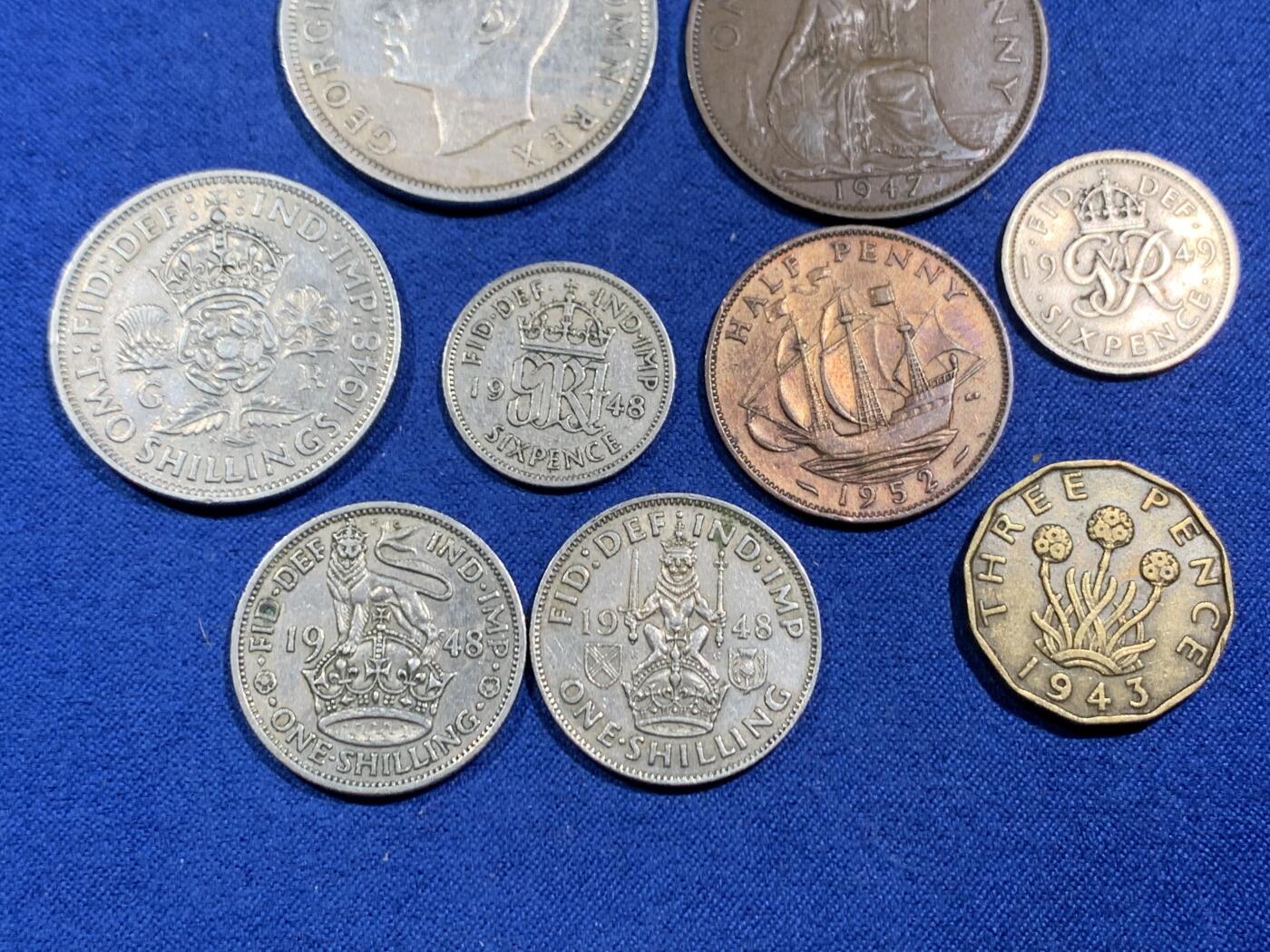 《竞宝斋》第464场 周日，周一，周二，3场连拍 （全场包邮）欢迎送拍 九枚一组 乔治六世硬币