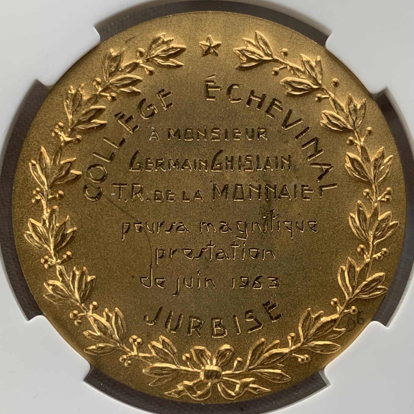 掌中浮雕-藏着的欧洲第052场 1963年比利时镀金铜章，50mm