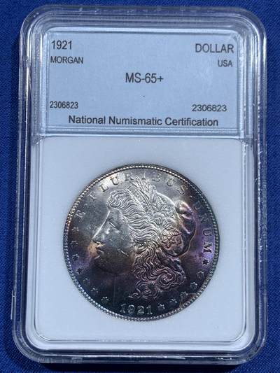 《竞宝斋》第464场 周日，周一，周二，3场连拍 （全场包邮）欢迎送拍 - NNC MS65+ 美国1921年摩根银币，月牙包浆