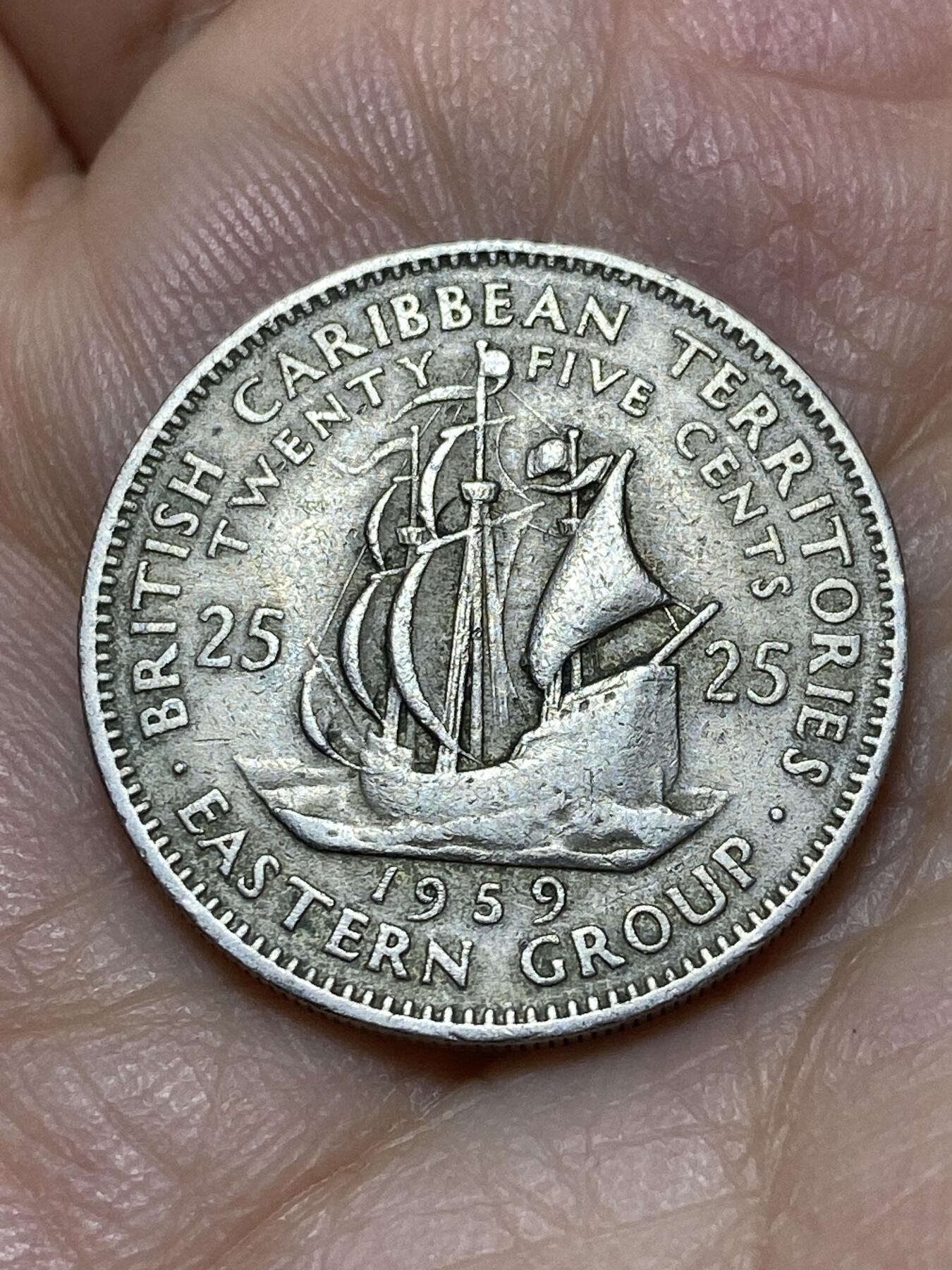 2026年第十八场(总第一百八十七场）外国好品散币场(免佣金) 英属加勒比领地1959年25分(伊丽莎白二世青年带冠)