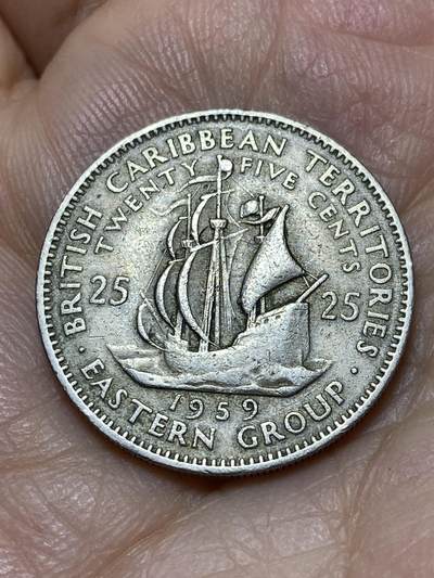 2026年第十八场(总第一百八十七场）外国好品散币场(免佣金) - 英属加勒比领地1959年25分(伊丽莎白二世青年带冠)