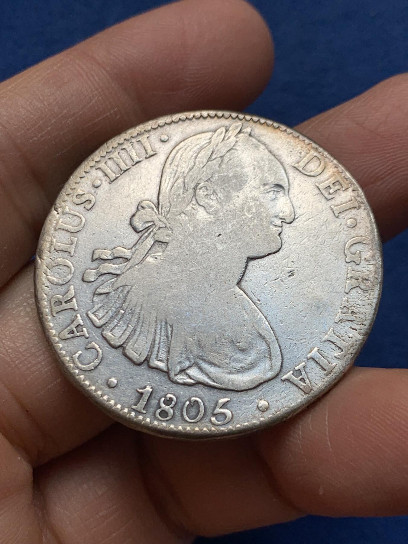 《竞宝斋》第464场 周日，周一，周二，3场连拍 （全场包邮）欢迎送拍 1805年墨西哥卡洛斯四世双柱8R 有个太阳戳